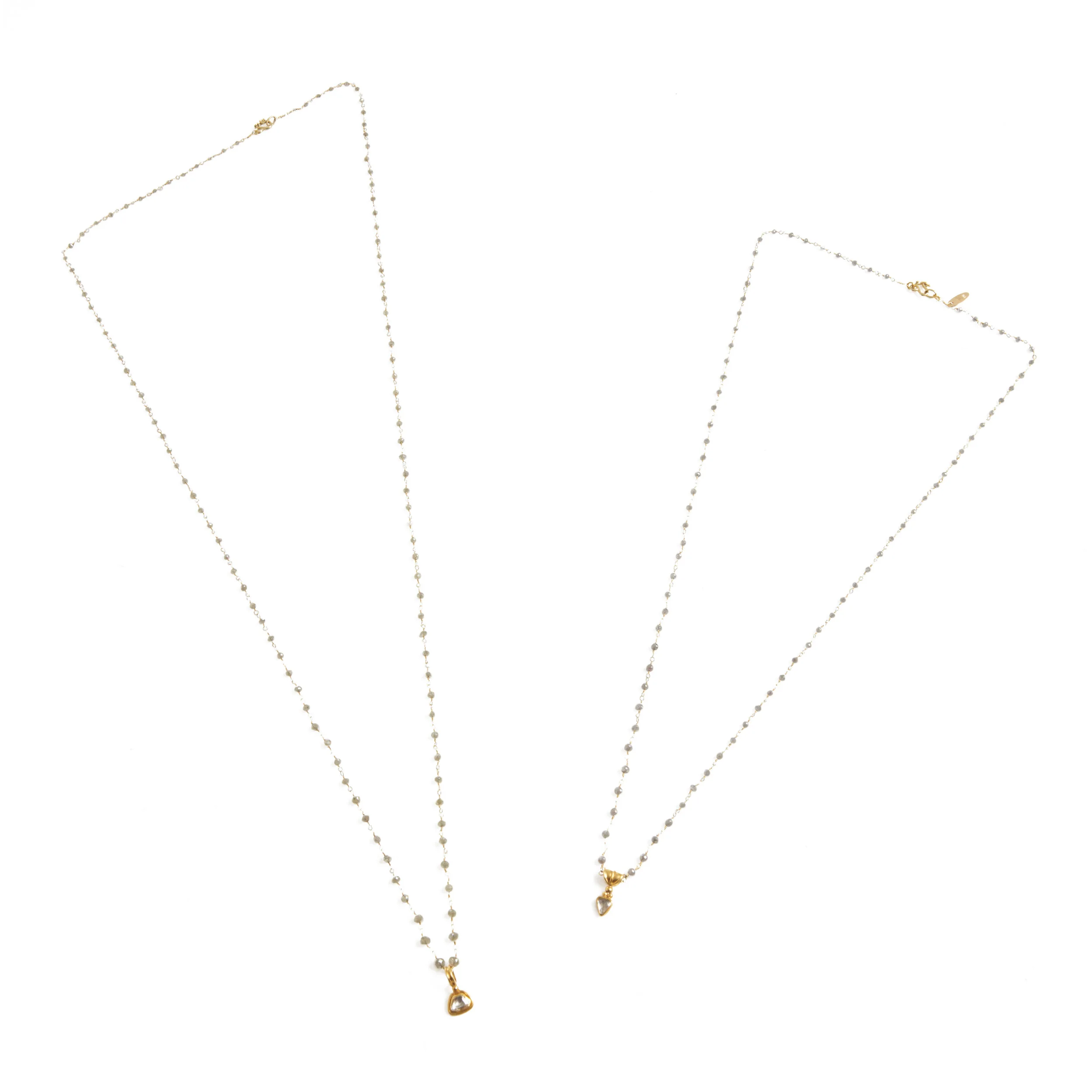 18K Medium Length Diamond Bead Necklace with Diamond Pendant Drop