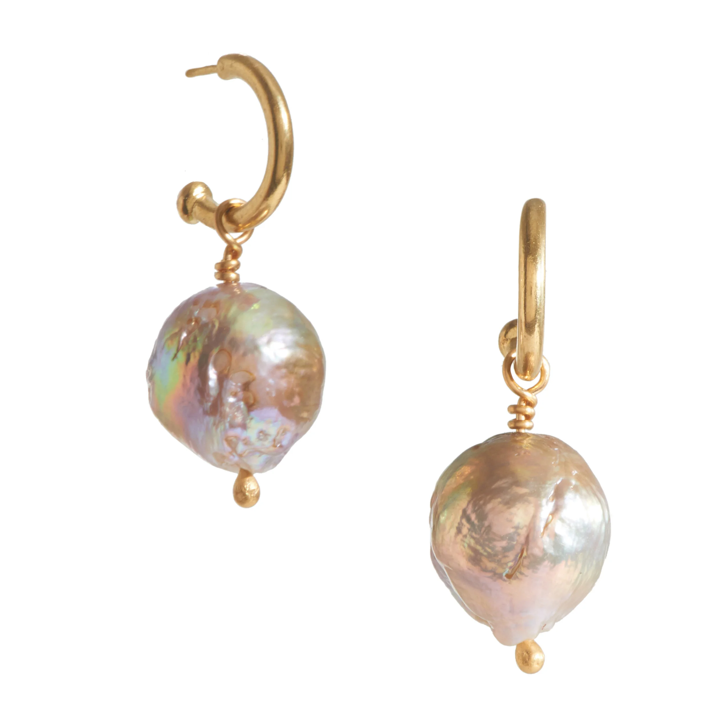 20K Mini Hoops With Rosebud Pear Drops