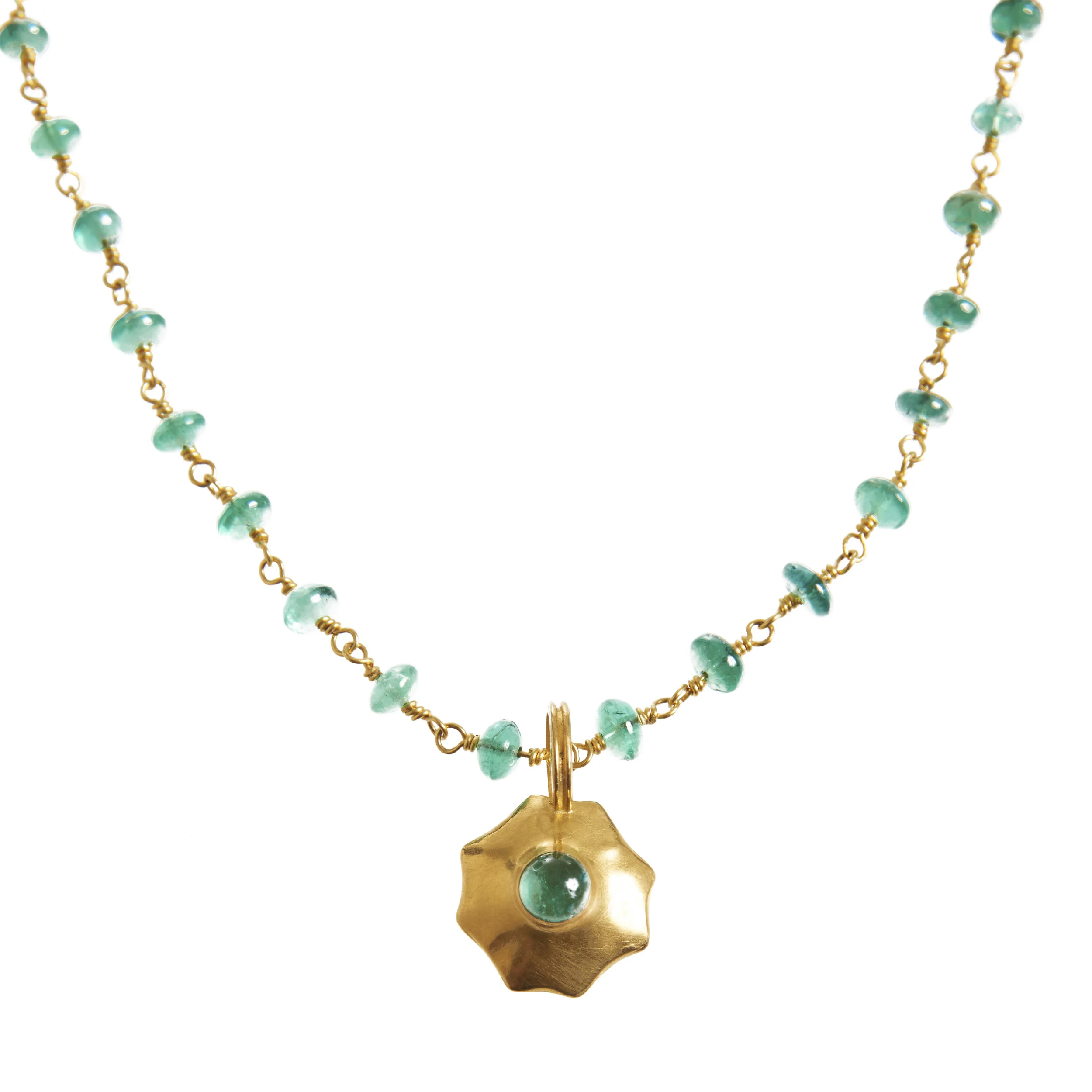 22K Emerald Starburst Pendant on Emerald Wrap 22K Gold Chain