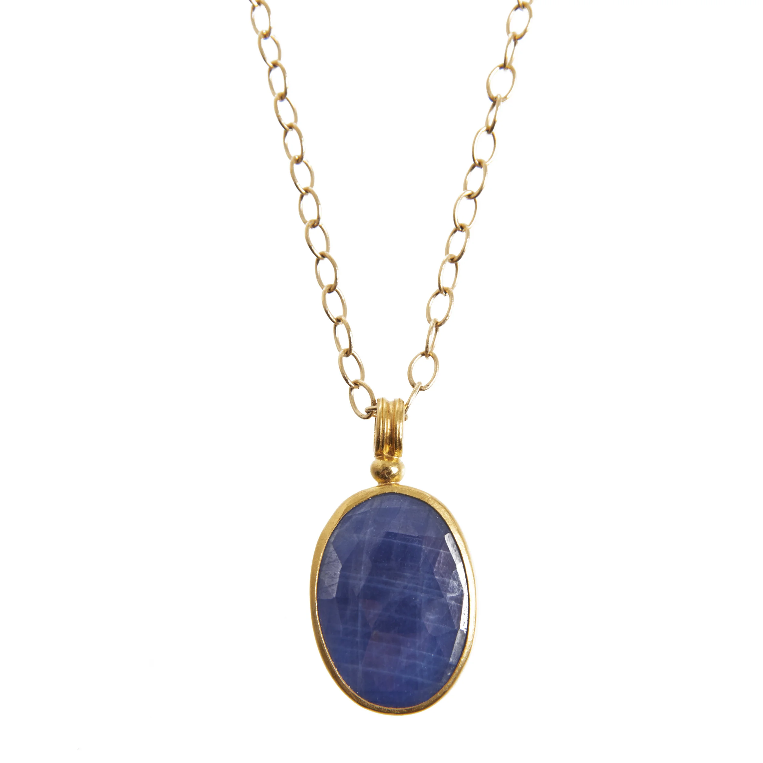 22K Sapphire Pendant on 18K Chain
