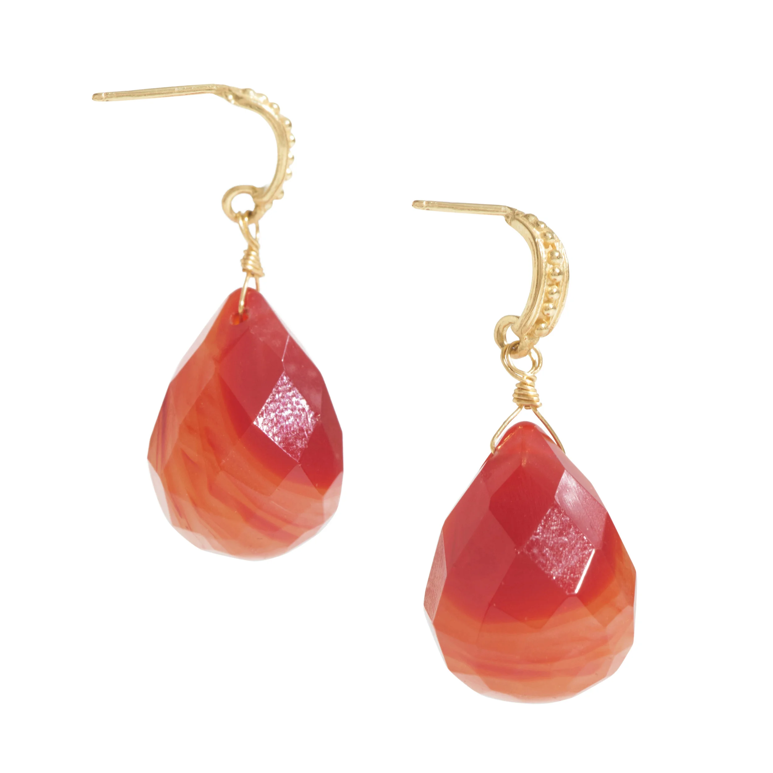 18K Cuff with Checkerboard Carnelian Drops