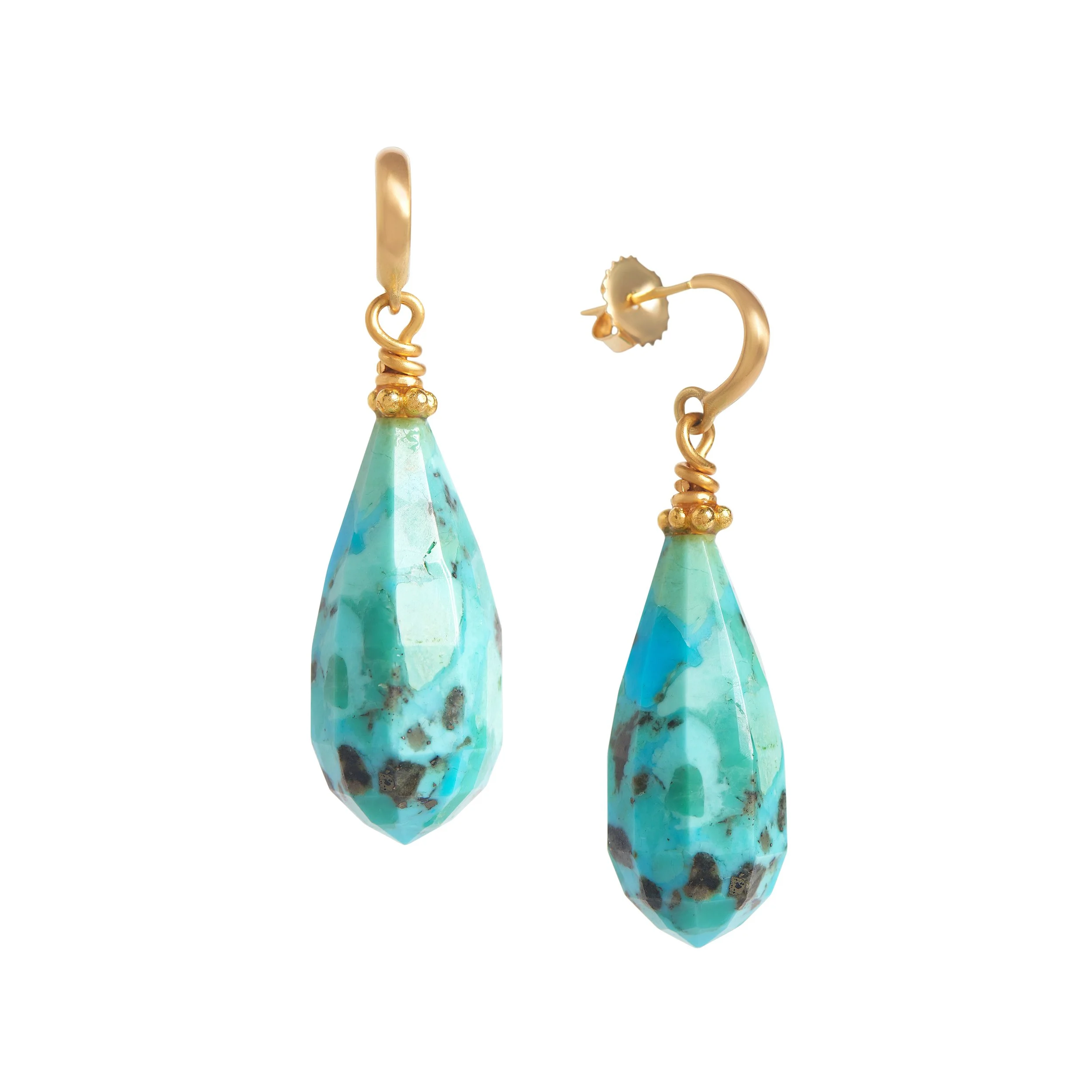 22k / 18k Carved Turquoise Drop Earrings