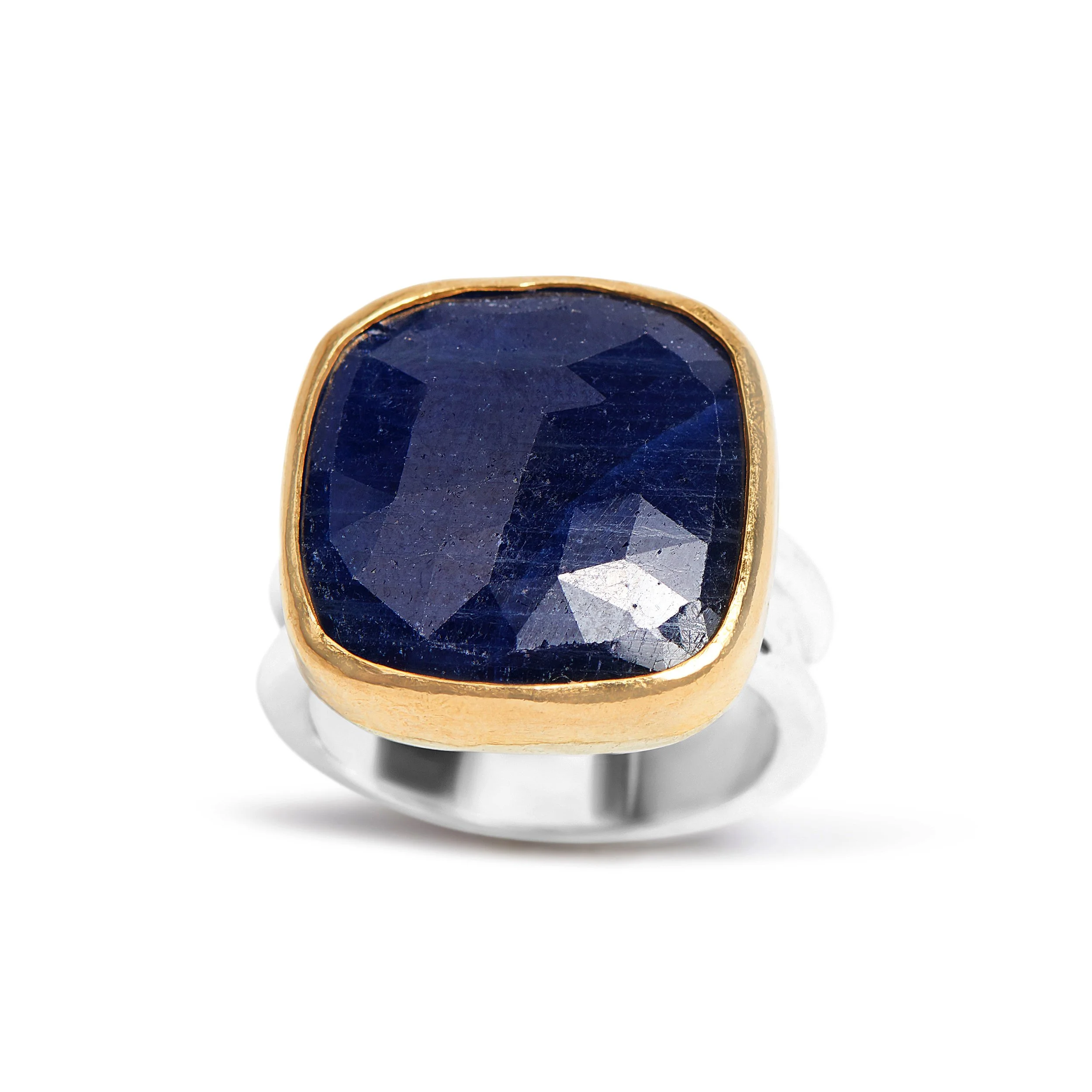 22k Checkerboard Sapphire Ring on Sterling Band