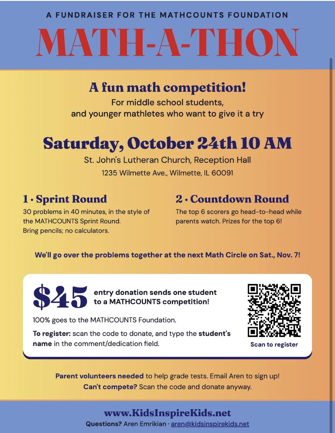 Math-A-Thon Fundraiser Flyer, Oct.24 , Wilmette