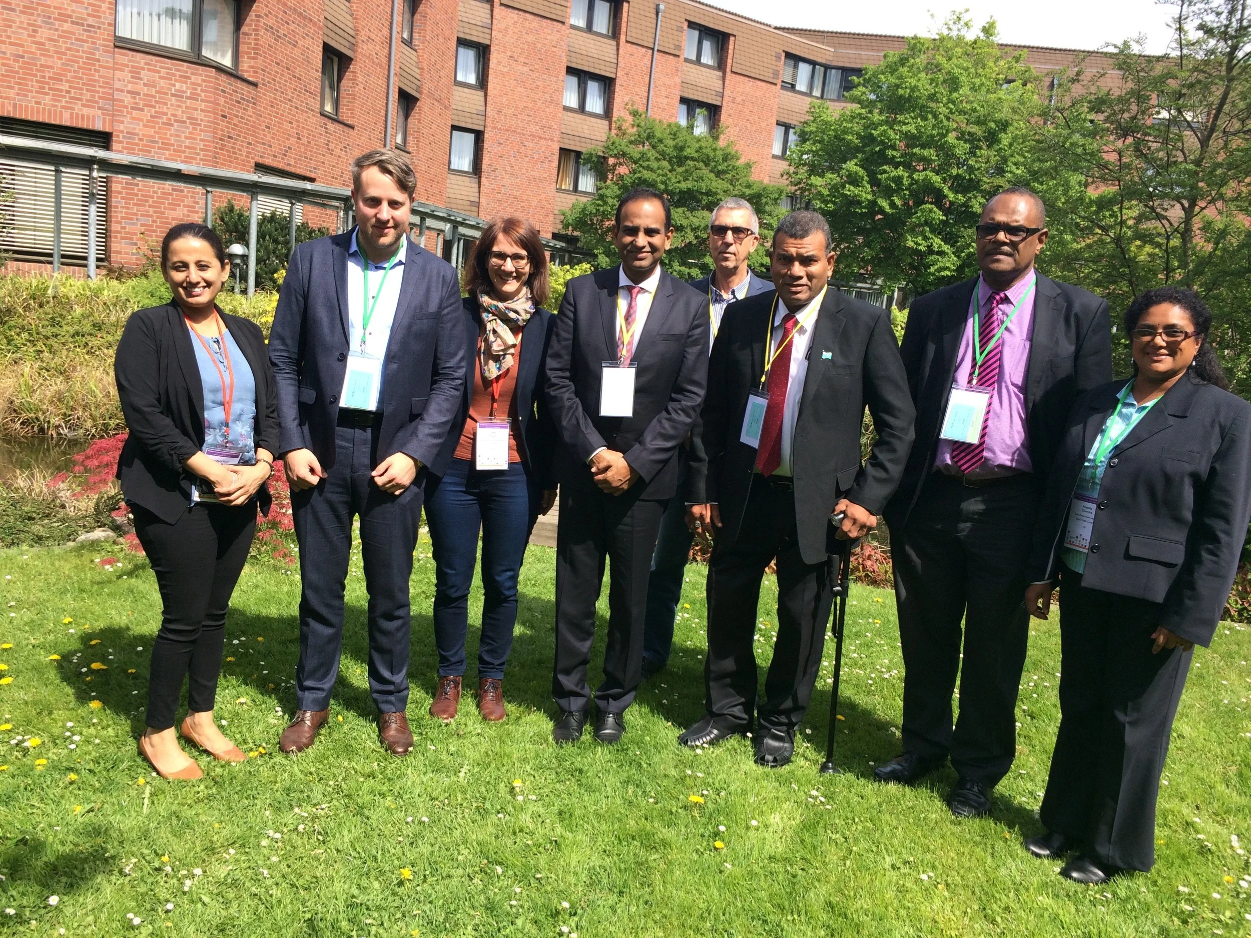 Joshua Wycliffe and Jone Nakaudra (centre) with other Fiji delegates and representatives of ICLEI and Engagement Global, at the ICLEI Resilient Cities Congress, 27 April 2018 (Picture S. Gawler)