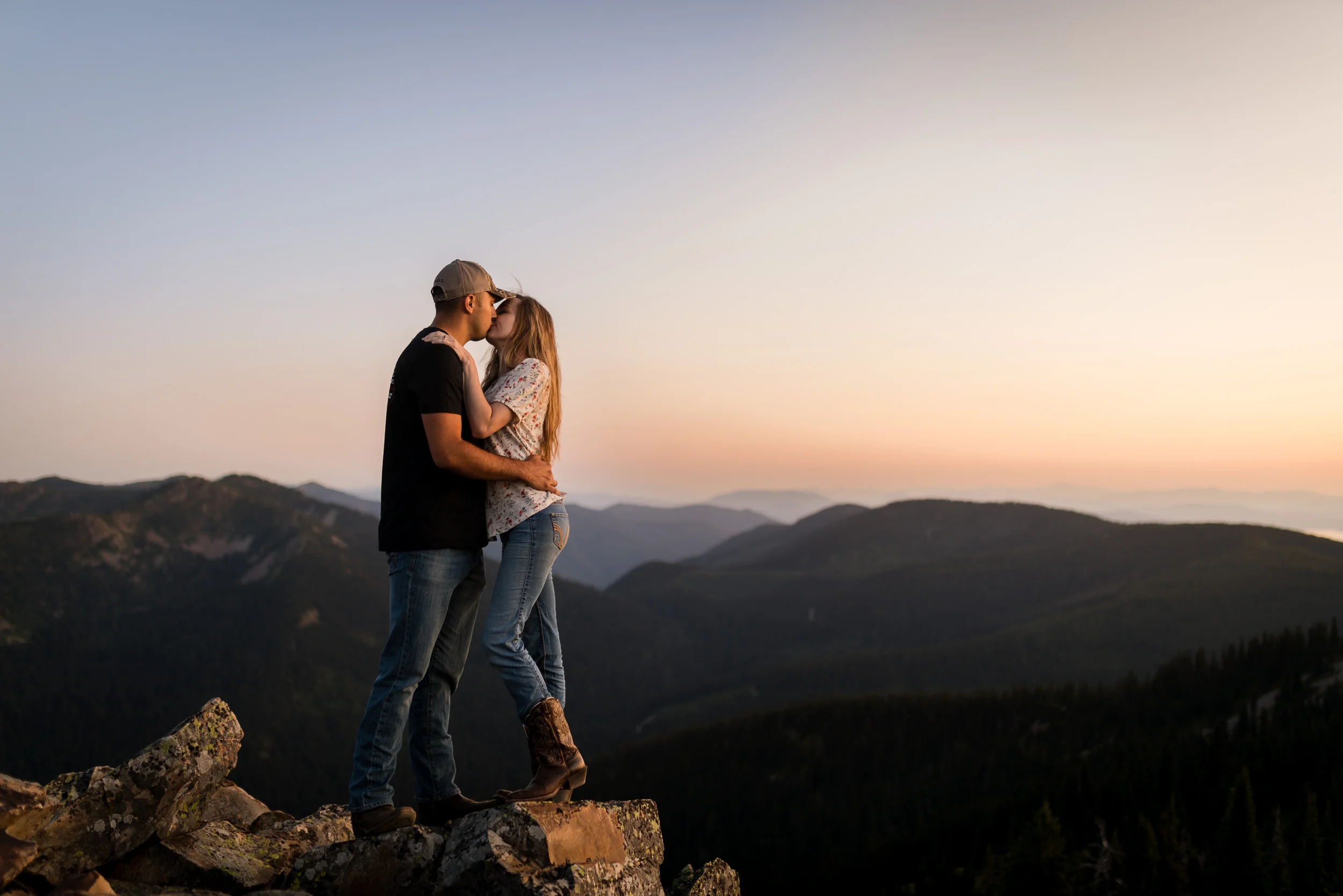 Spokane Photographer: Incredible Sunset Mountaintop Engagement