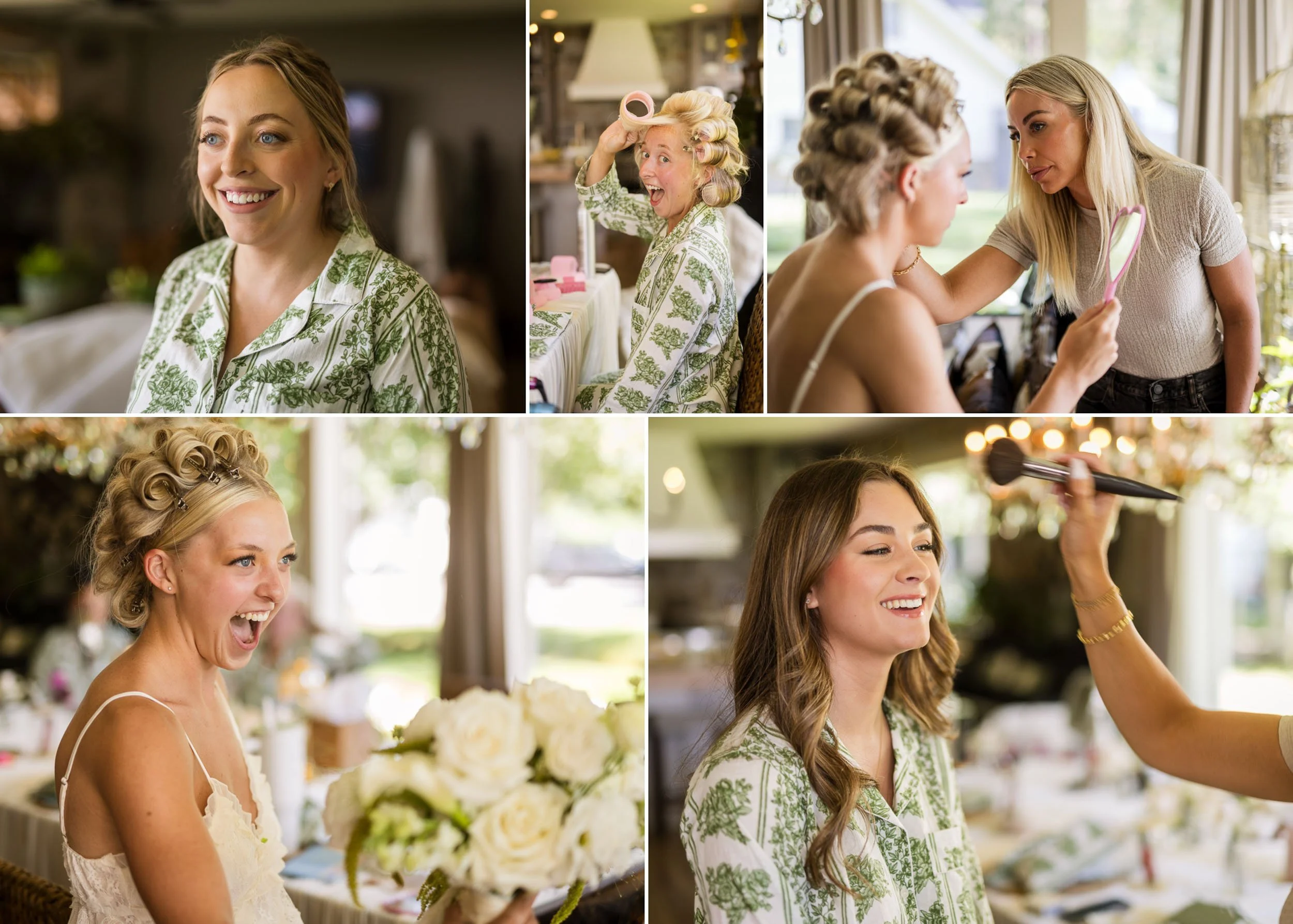 Bride and bridesmaids getting ready