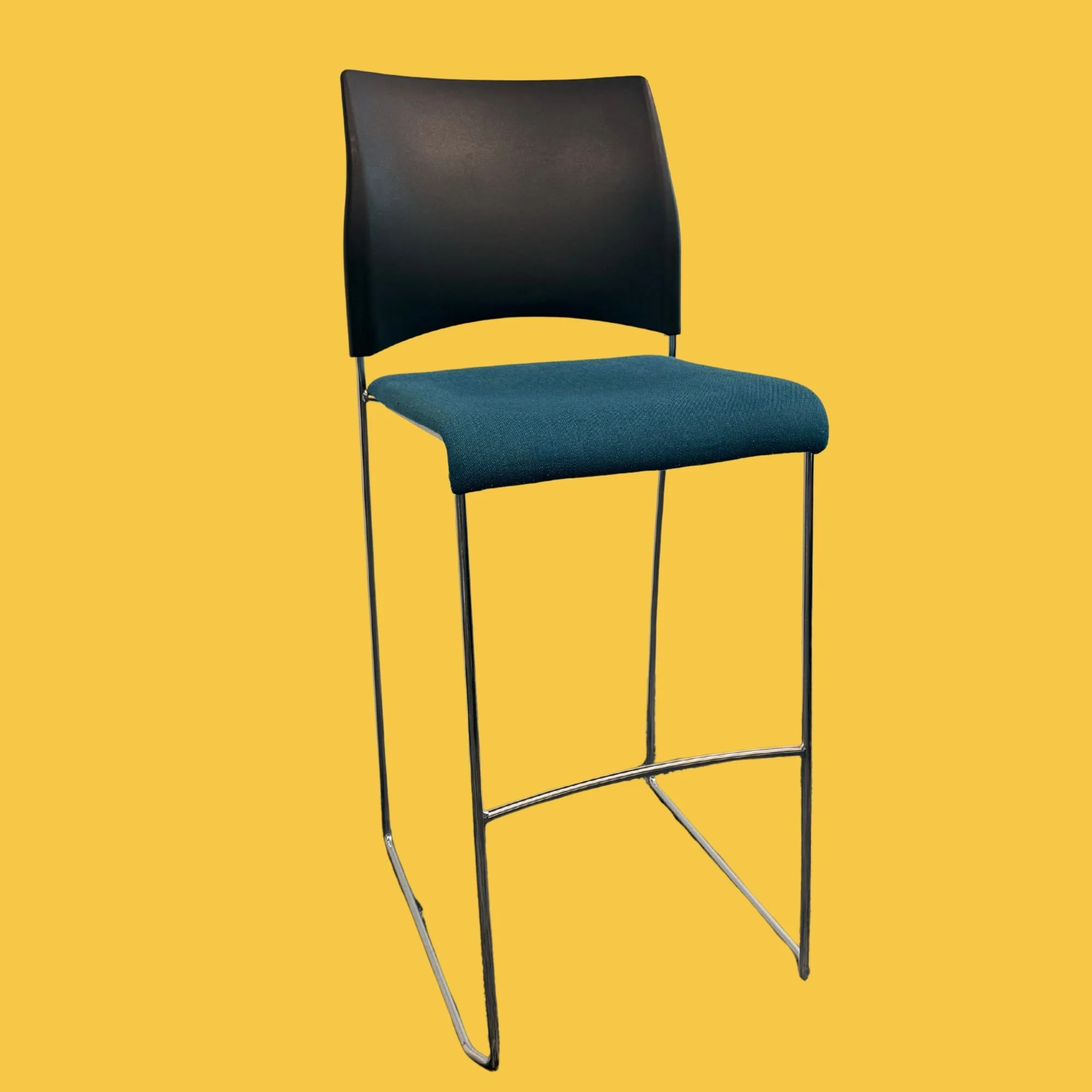 Tall Bar Stool — Black Back with Teal Seat