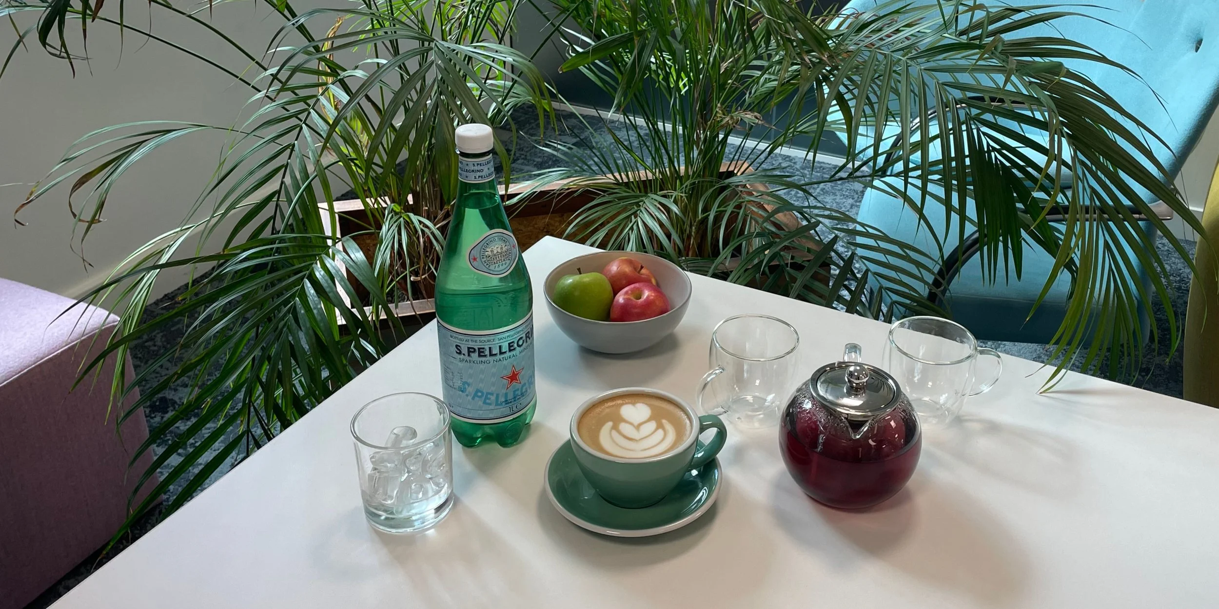 Pictures of coffee, herbal tea and water to show in meeting room service