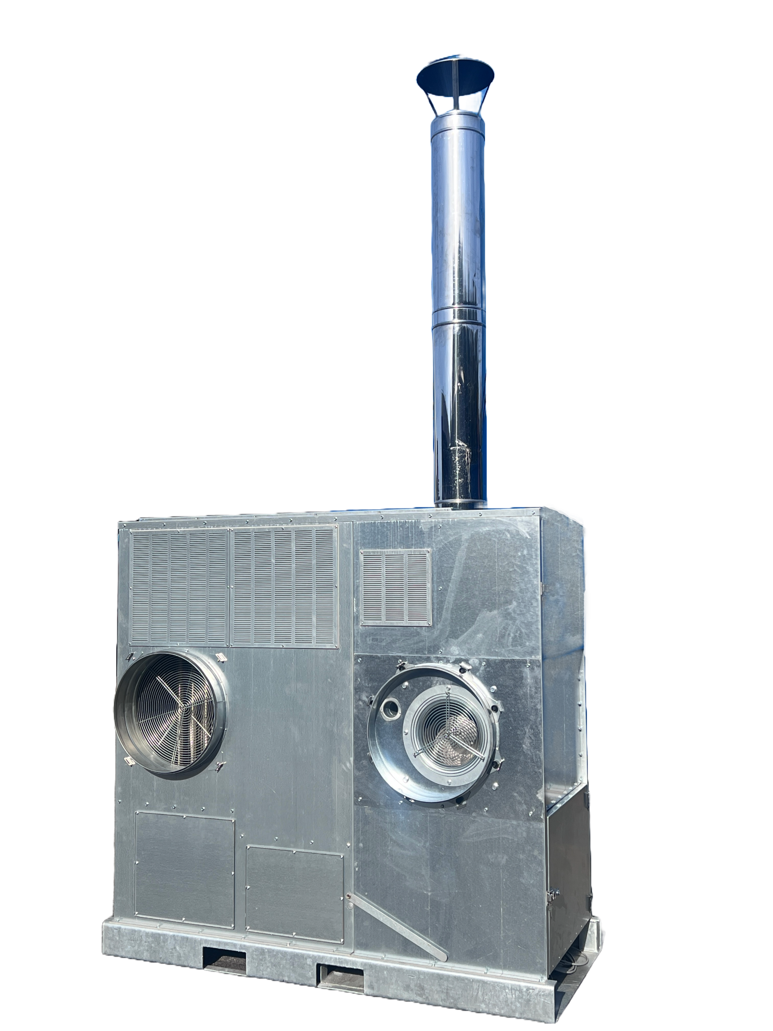 Hot air boiler for pellet boiler with pipe and heat exchanger.