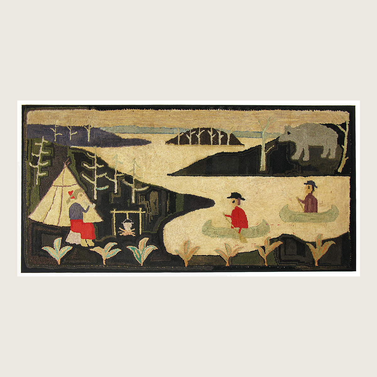 Canoes &amp; Campsite Hooked Rug