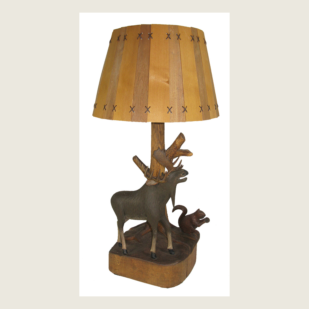 Carved Moose &amp; Squirrel Lamp