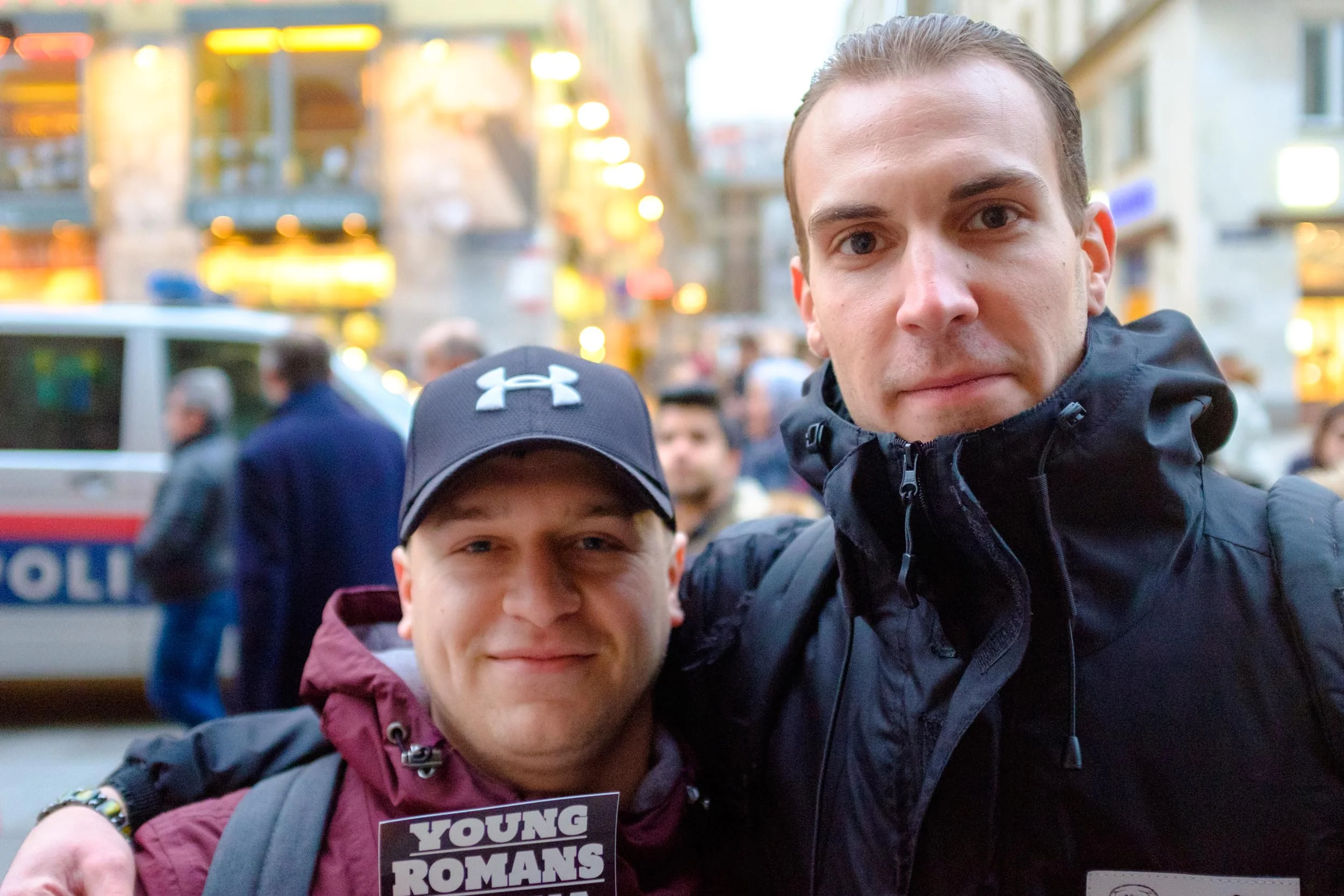 These two men were promoting Falco appreciation society, 'Young Romans Vienna', which is where they met.