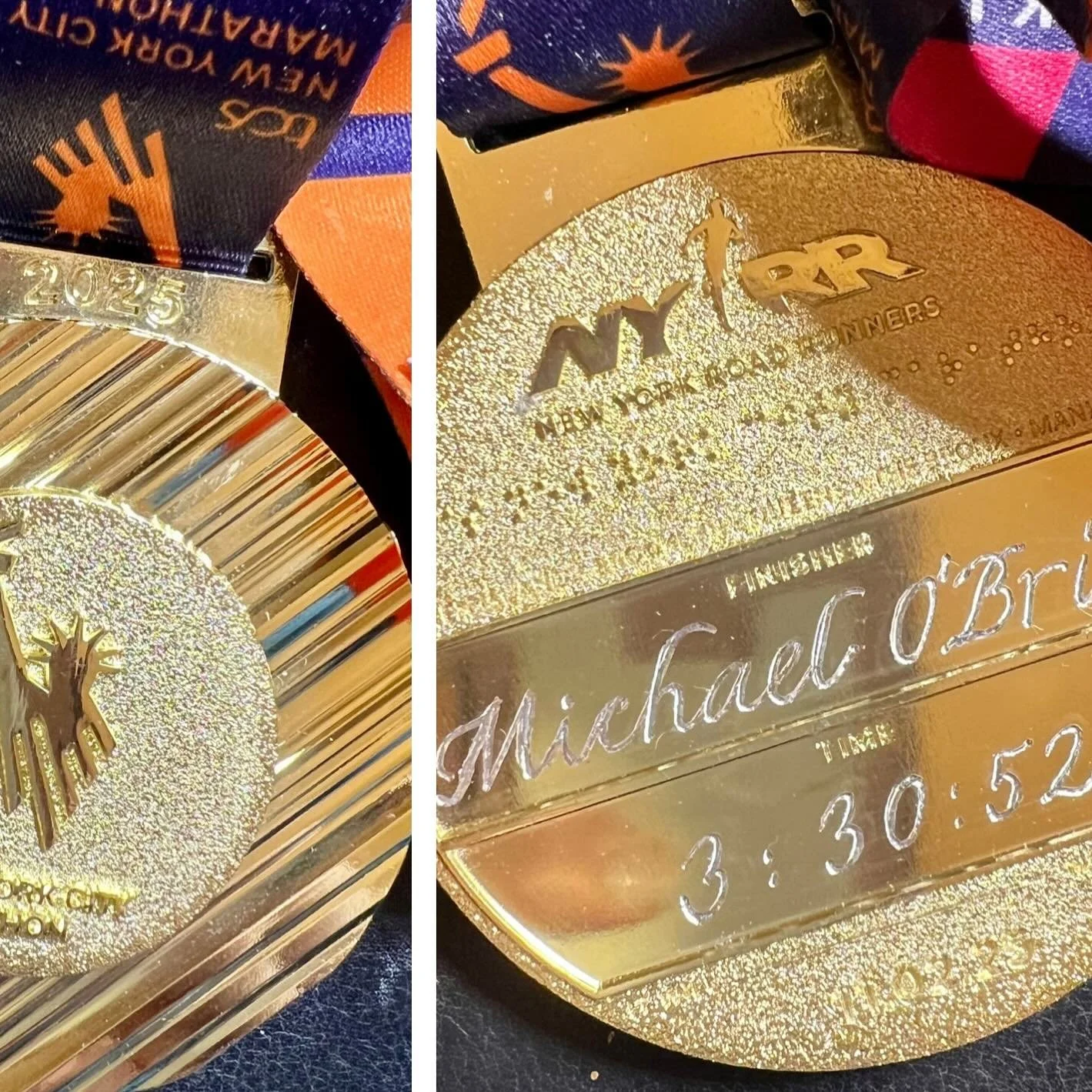 Best moment as a calligrapher &mdash;-&gt; my son asked me to engrave his 2025 NYC Marathon medal 🥹