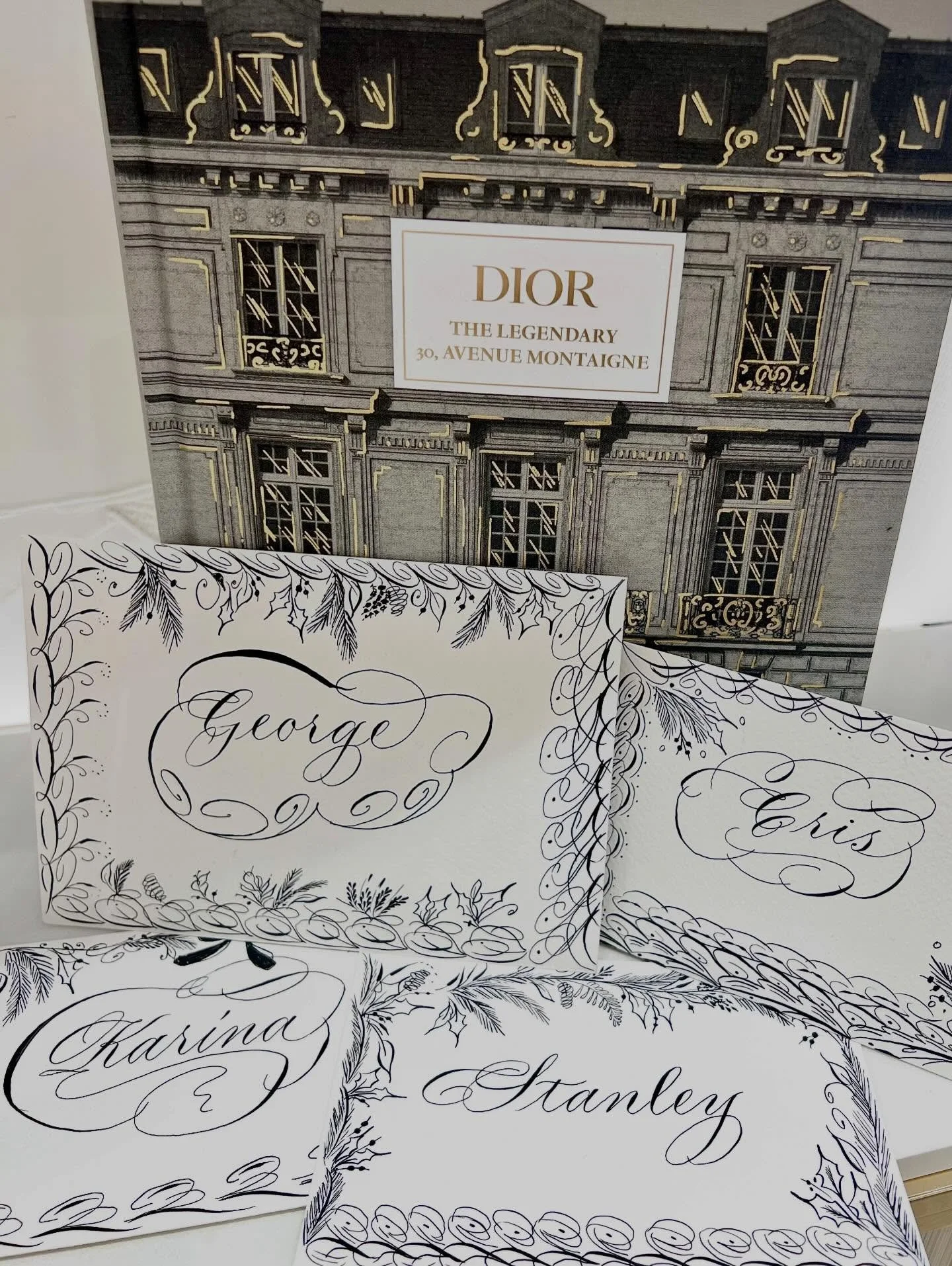 Scribe New York&rsquo;s holiday calligraphy for Dior beauty at Bergdorf Goodman.