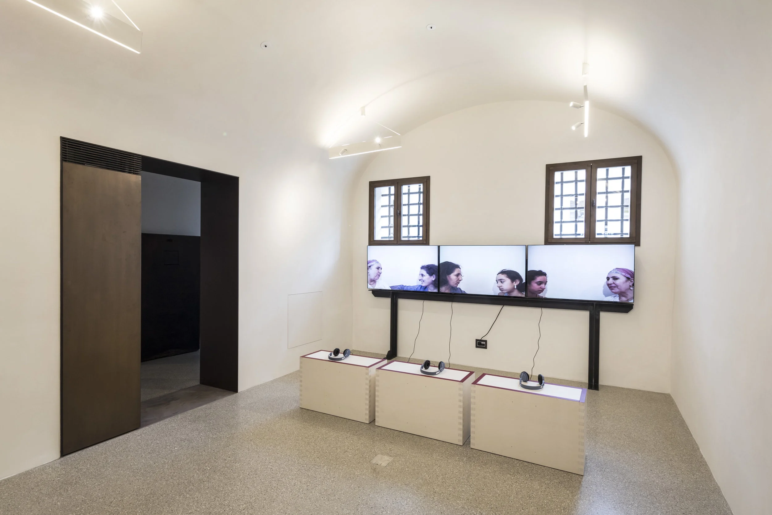 Installation of Zineb Sidera, Mother Tongue, 2002 © the artist. Courtesy of the artist and galerie kamel mennour, Paris. Photo by Marco Pavan, Gallerie delle Prigioni.