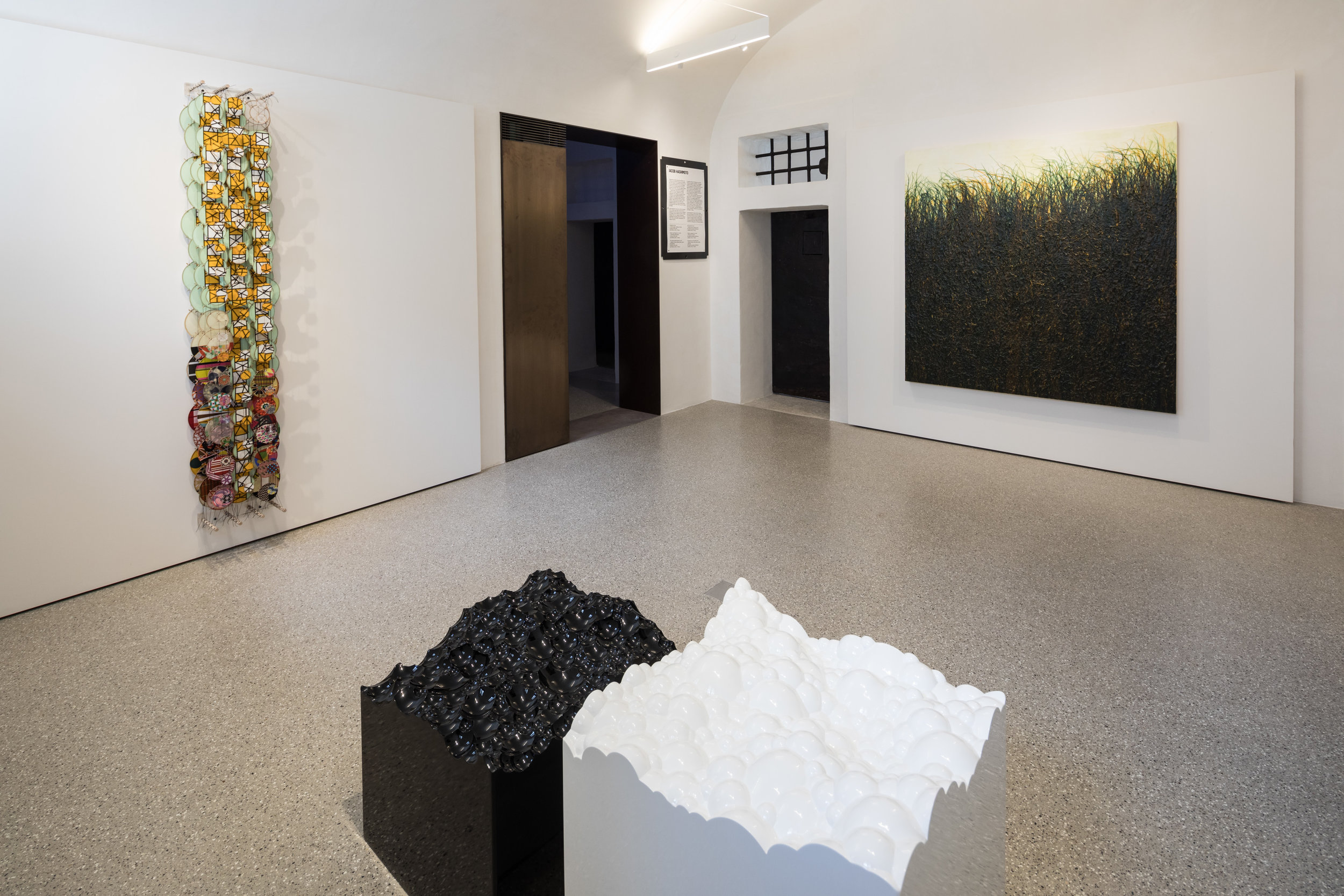  Right: Jacob Hashimoto,  Untitled #8  (2012); Middle:  Positive and Negative N.2  (2003); Left:  The Immeasurable Equation  (2015) Mixed media. 