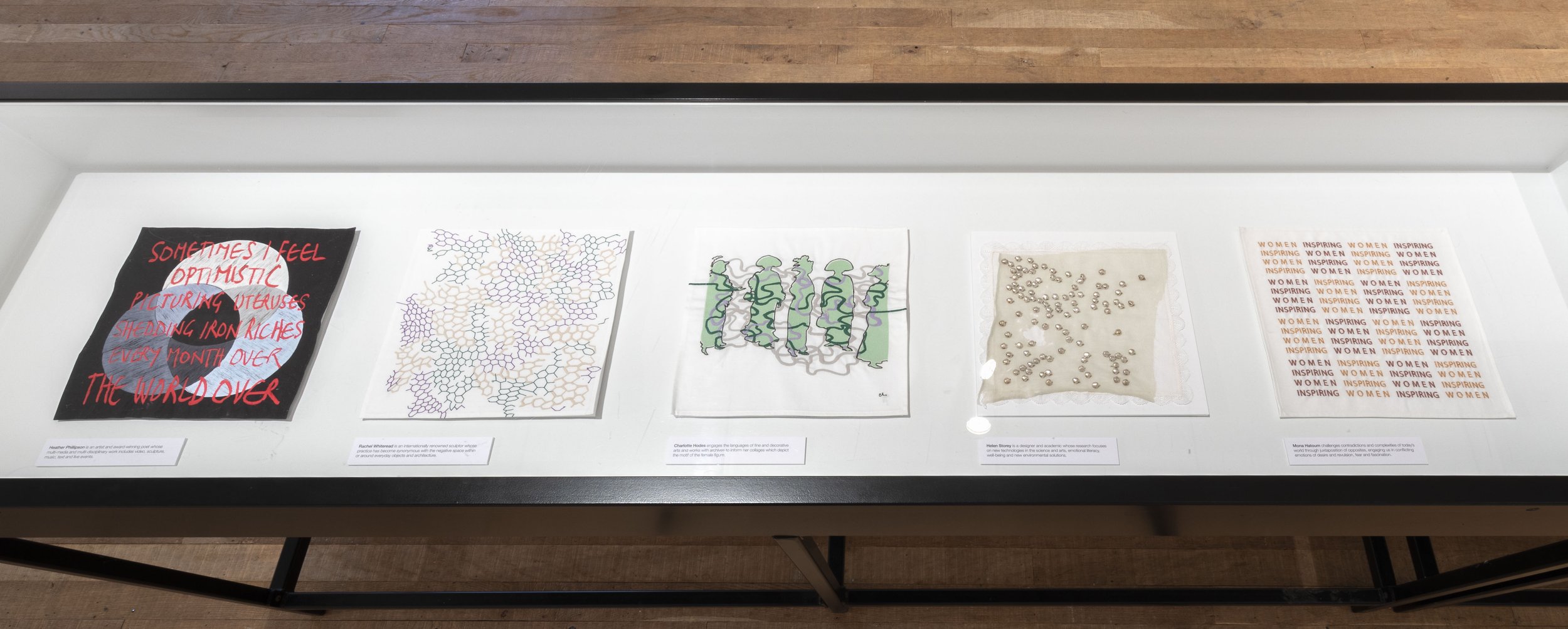Installation view of Motive/Motif: Artists Commemorate the Suffragettes, Ruthin Craft Centre, 2023.