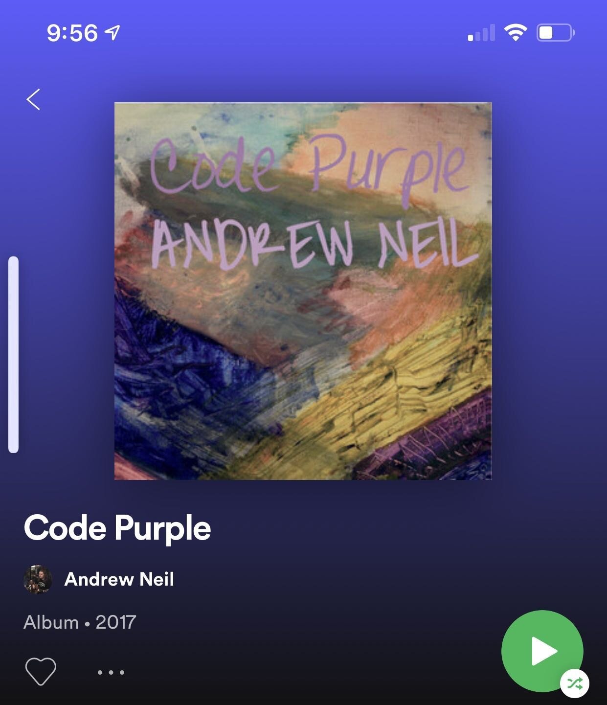 My Album &ldquo;Code Purple - Andrew Neil&rdquo; was released in October 2017.  I am told it is the only album ever produced in which all the songs were written and recorded in a State Mental Hospital. I was #hospitalized for 3 yrs. please go to my p