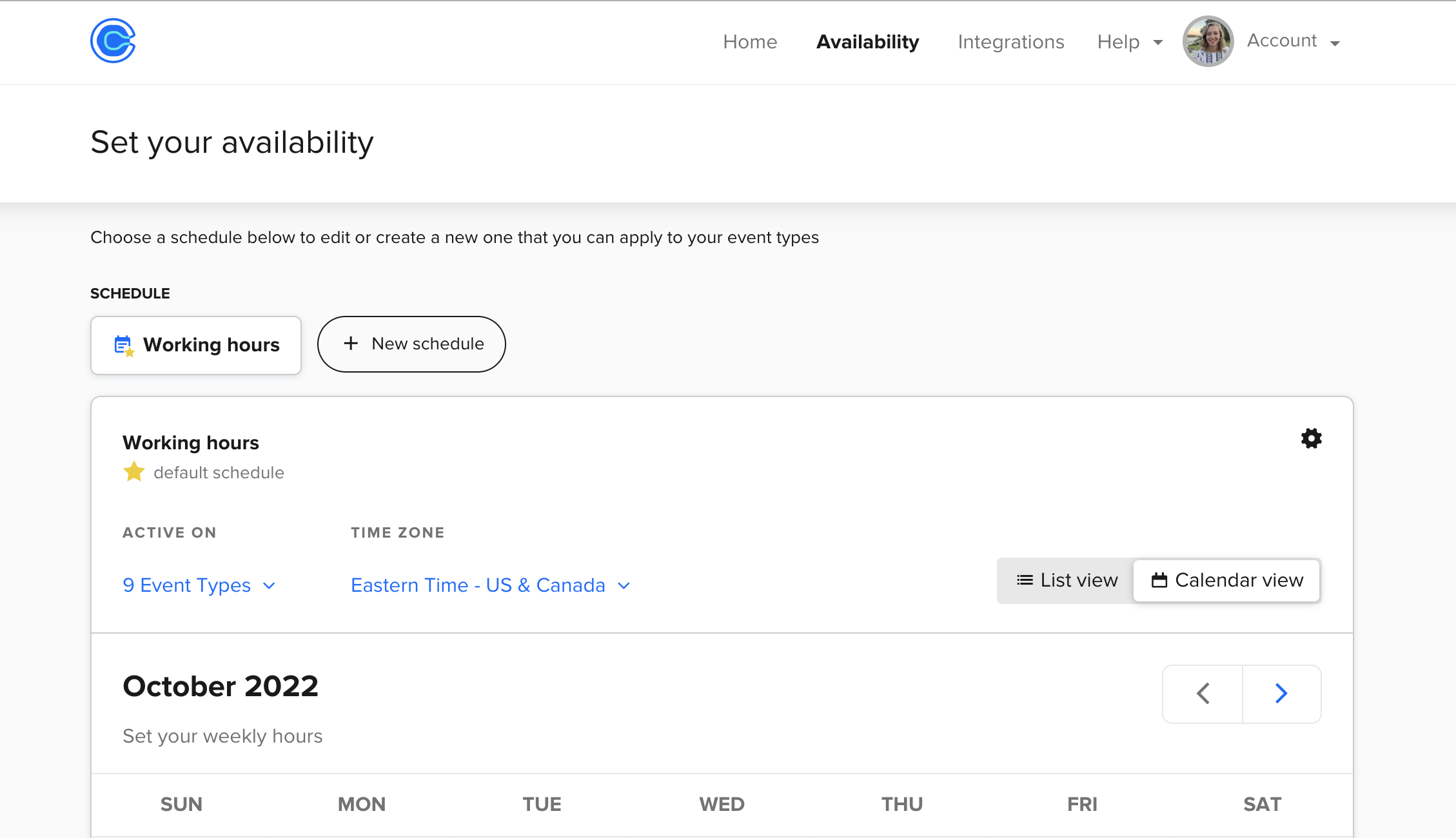 Toggle over to availability