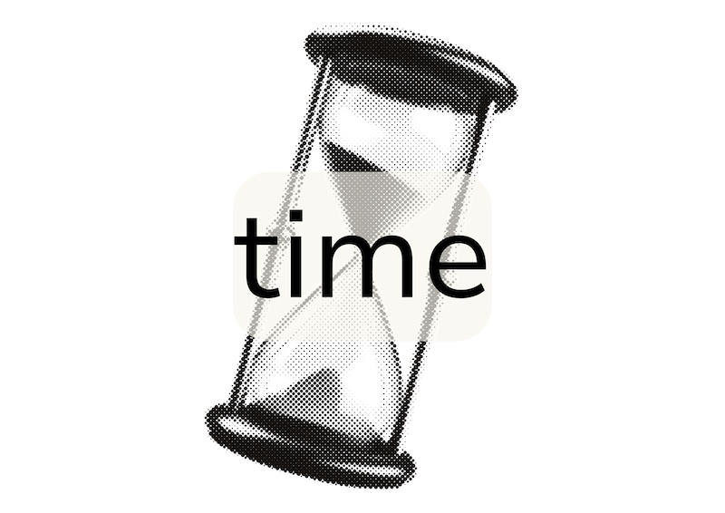an hourglass with the words 'time' on top