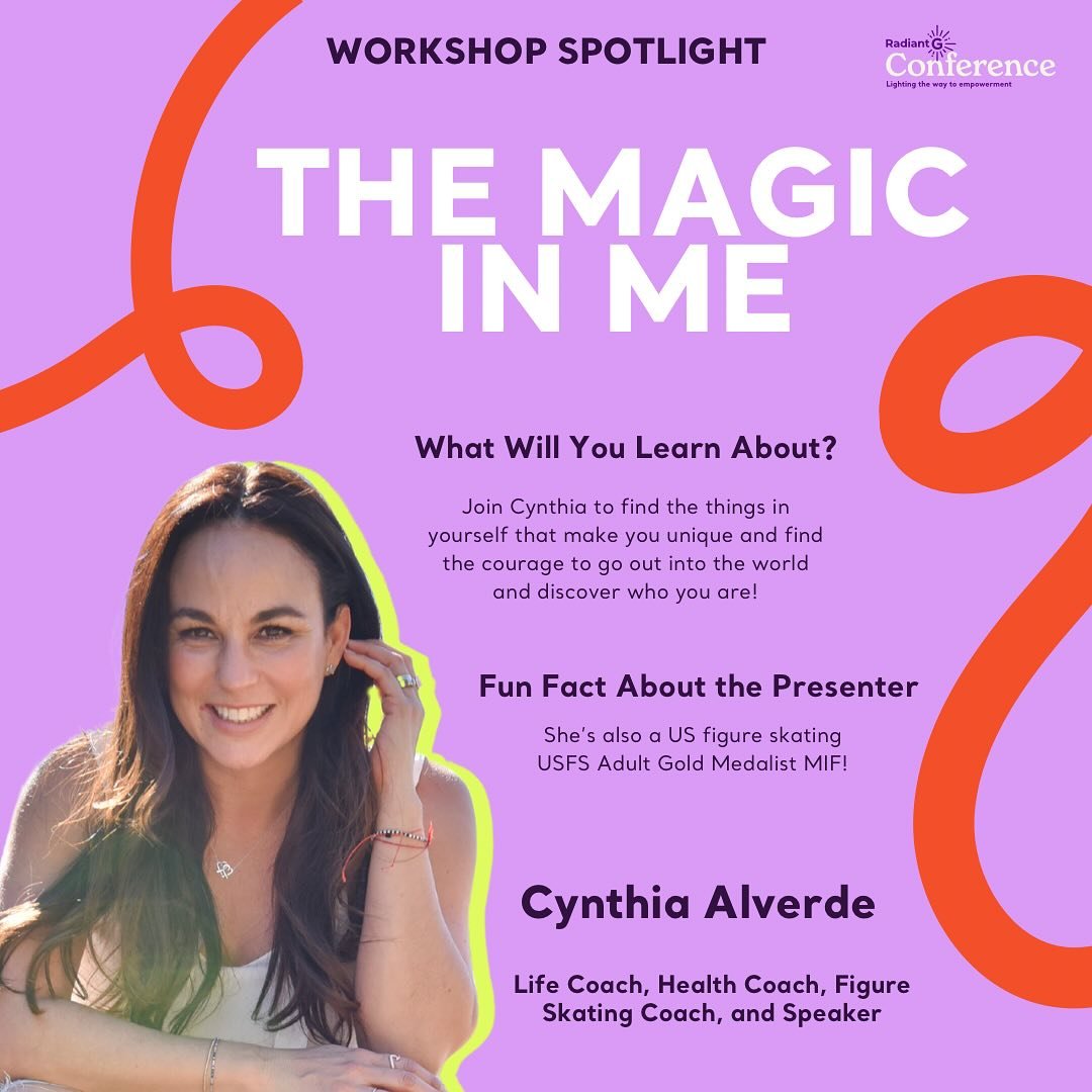 💟✨WE ARE LESS THAN THREE WEEKS AWAY✨💟

Time to to highlight more of our ✨radiant✨ workshop presenters for the Houston Radiant G Conference happening on May 4th!😌

Get to know:
💟Cynthia Alverde (Life Coach, Health Coach, Skating Coach and Speaker)