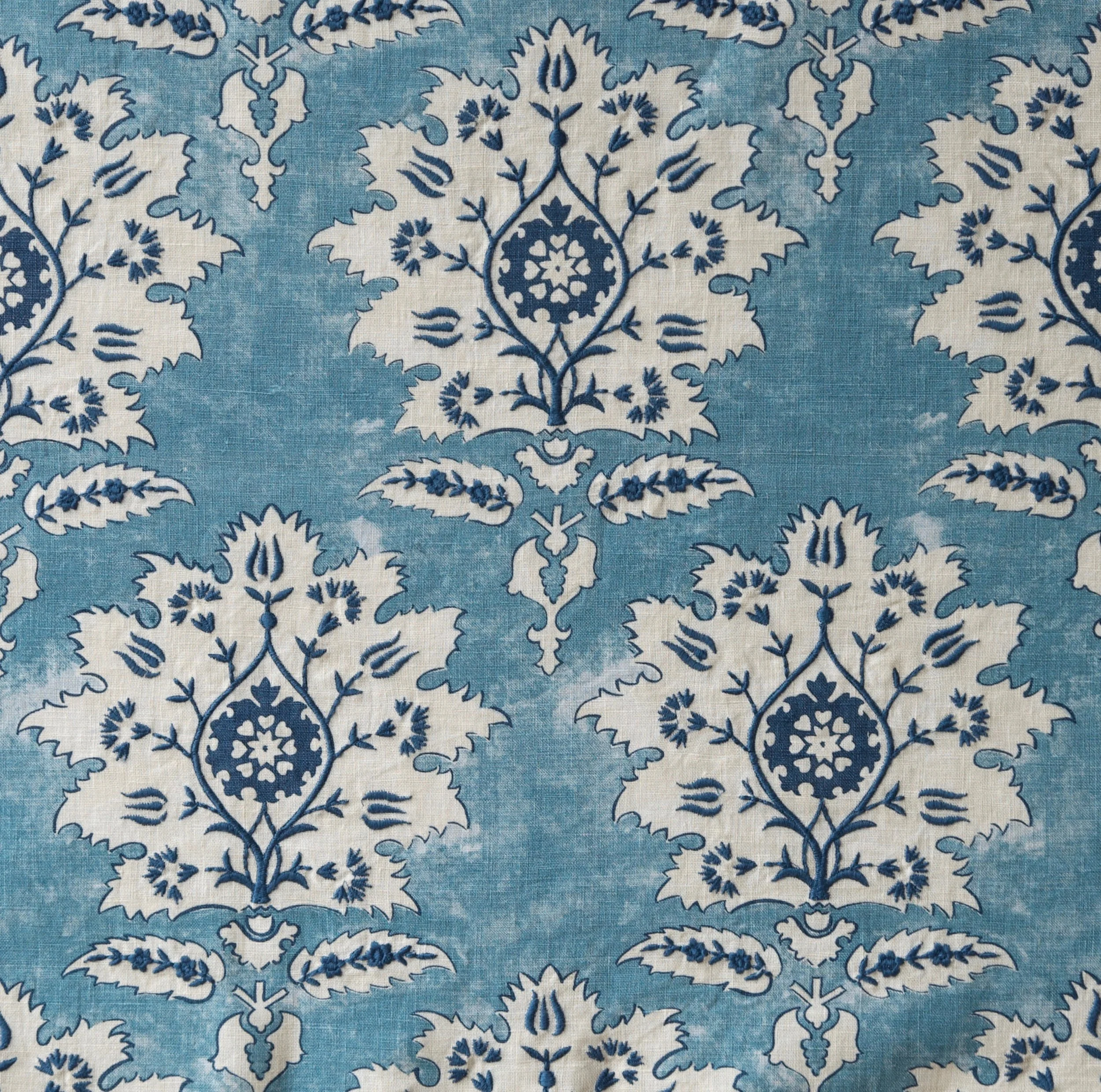 Ottoman Flower Print &amp; Embroidery 1001 - Blue #595