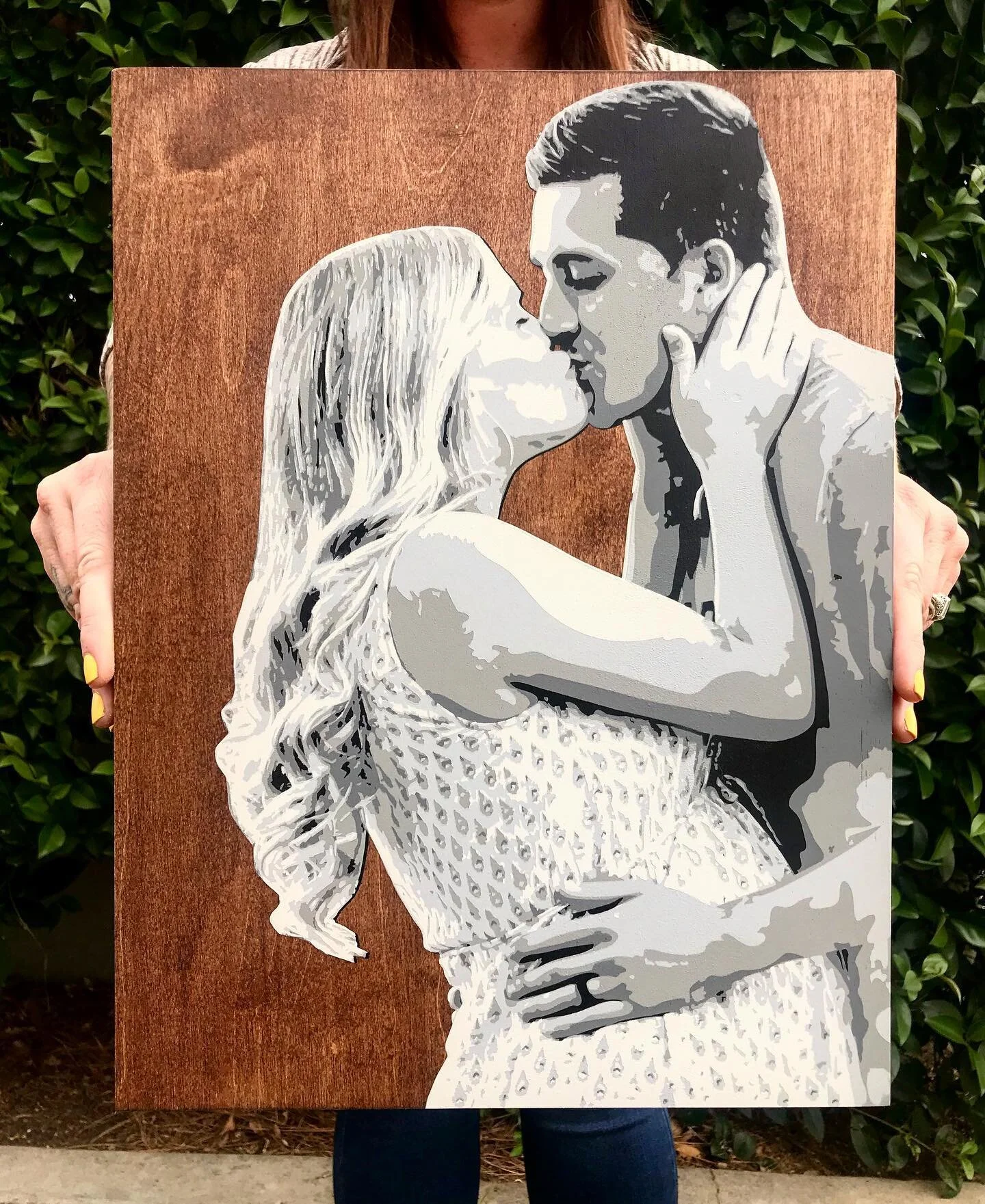 Sweet as pie portrait of new parents Patty &amp; Sam that Patty&rsquo;s mom @dlkurtz673 gifted them 💕💕💕 I&rsquo;m working on two more commissions because wise people are already thinking about gifts! I have room for a few more. #bestgiftever #trea