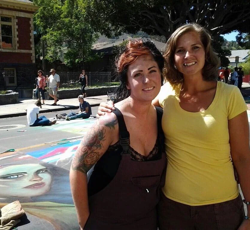 Aw. The #imadonnari festival in 2012 with my sweet friend Tina who would always bring me a giant Dr Pepper every year I did one 💛🥤💛 #tbt #chalkart #artstagram #artfart #artwork #artgram #girlswhopaint #slocal #downtownslo