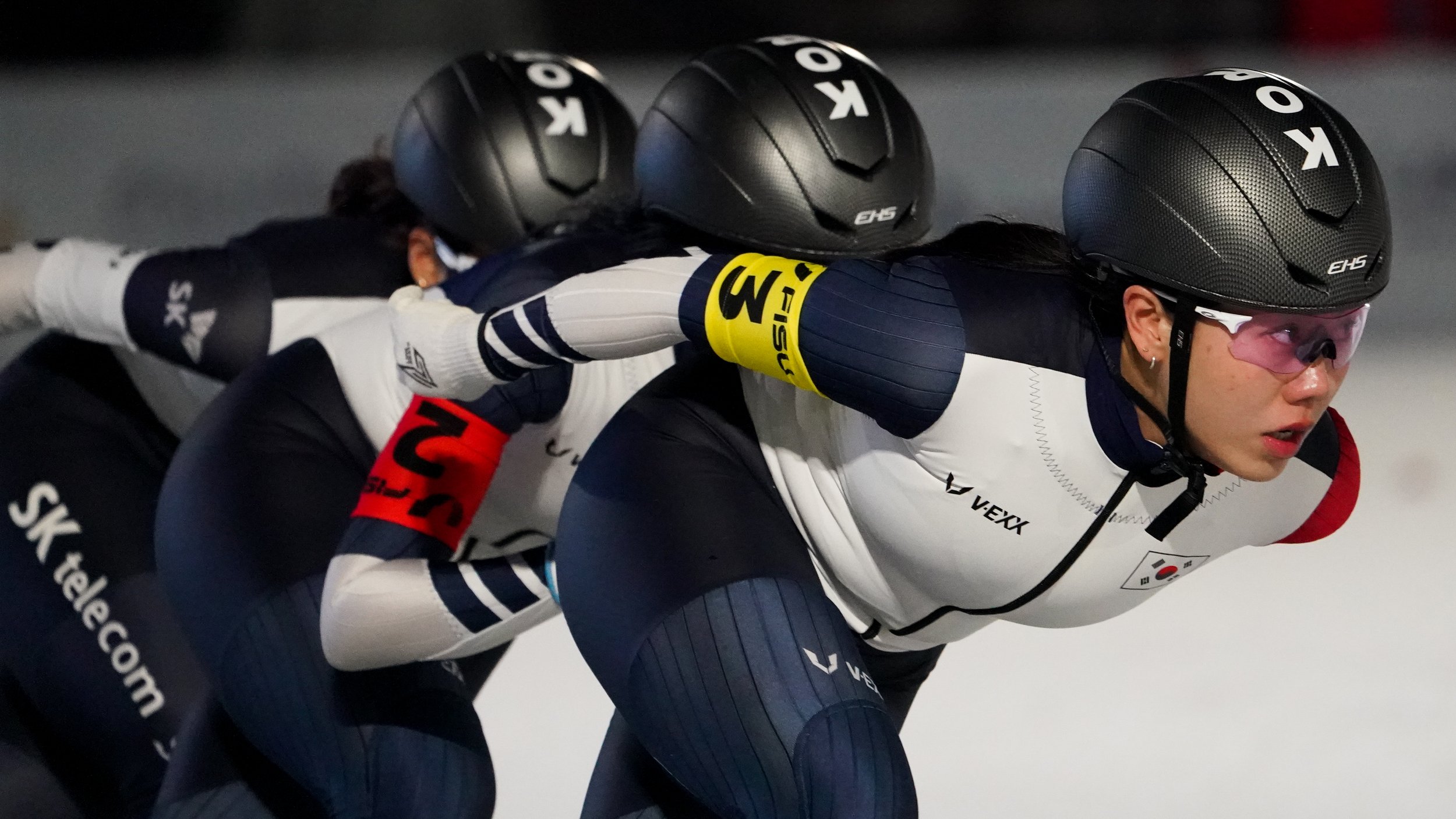  Team Republic of Korea competes during Women’s Speed Track Team Pursuit at the 2023 FISU World University Games on January 18, 2023 in Lake Placid, New York. (Photo by Isaiah Vazquez/FISU Games) 