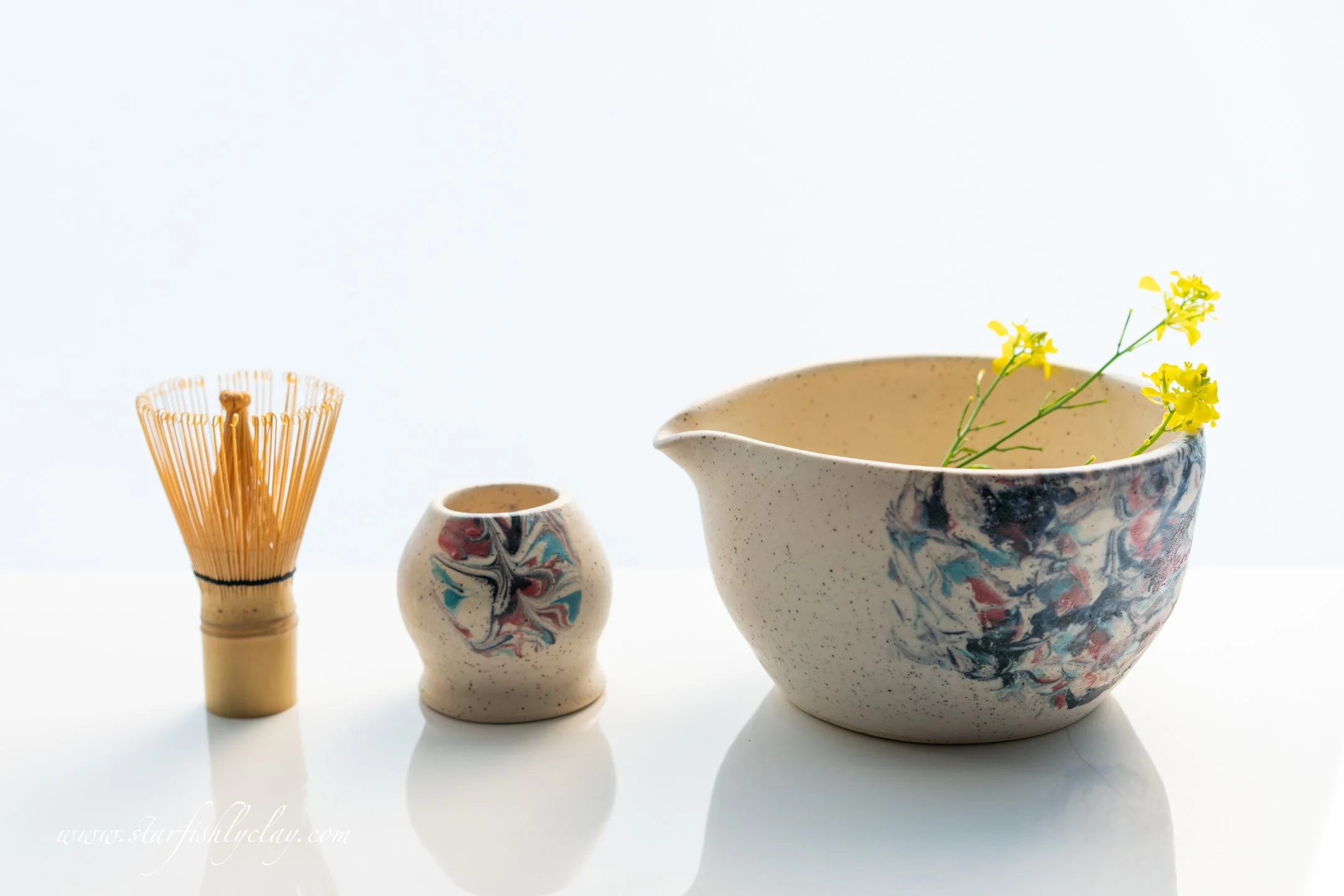 Matcha Set. Handmade Bowl with Whisk Holder. Made in Calgary. Local YYC. Made in Alberta. Made in Canada. Locally handmade pottery. Handmade Ceramics.