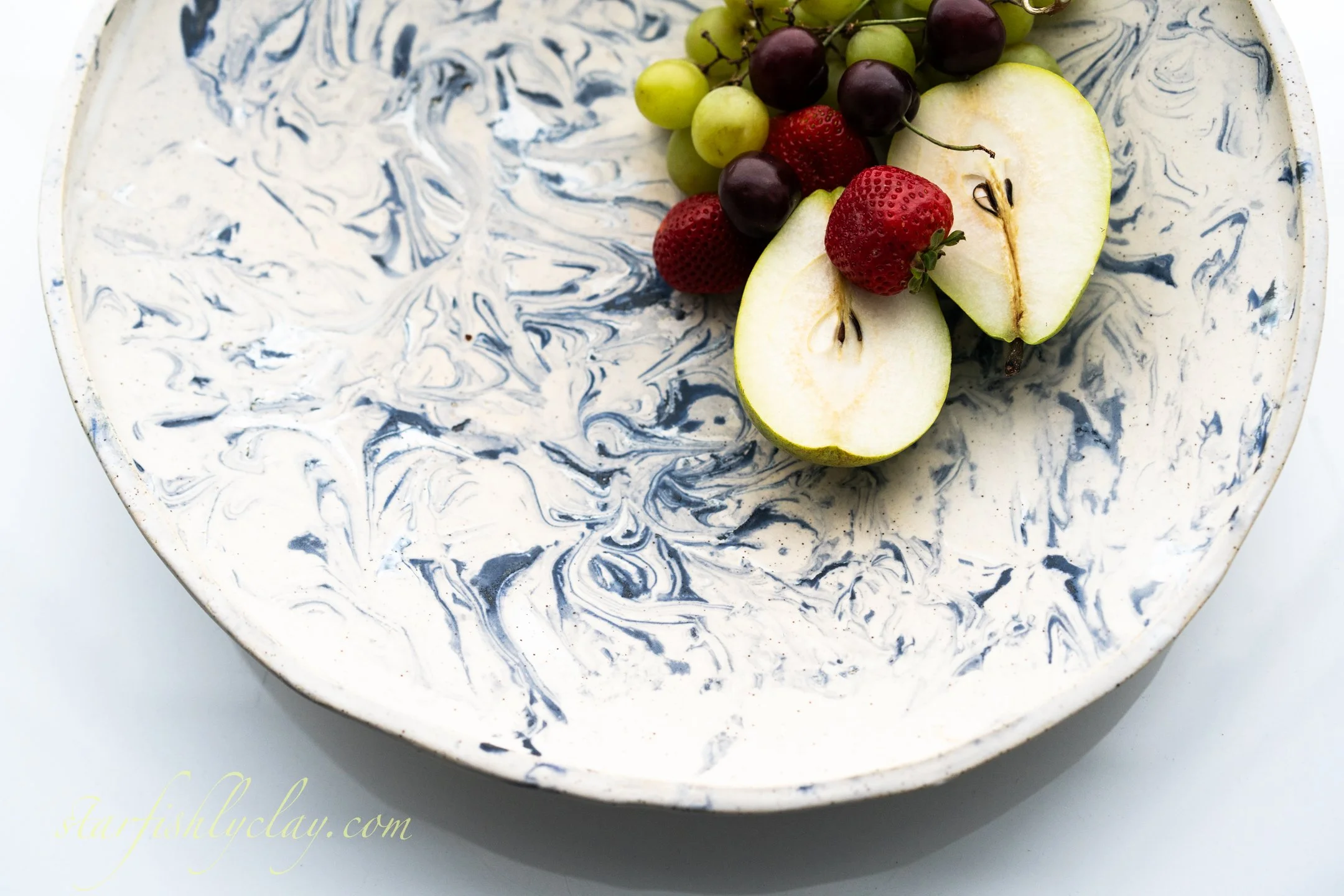 Indigo Marble 14" Bowl.  YYC.  Handmade Pottery. Made in Alberta.  Made in Canada.  Artisanal Ceramics.