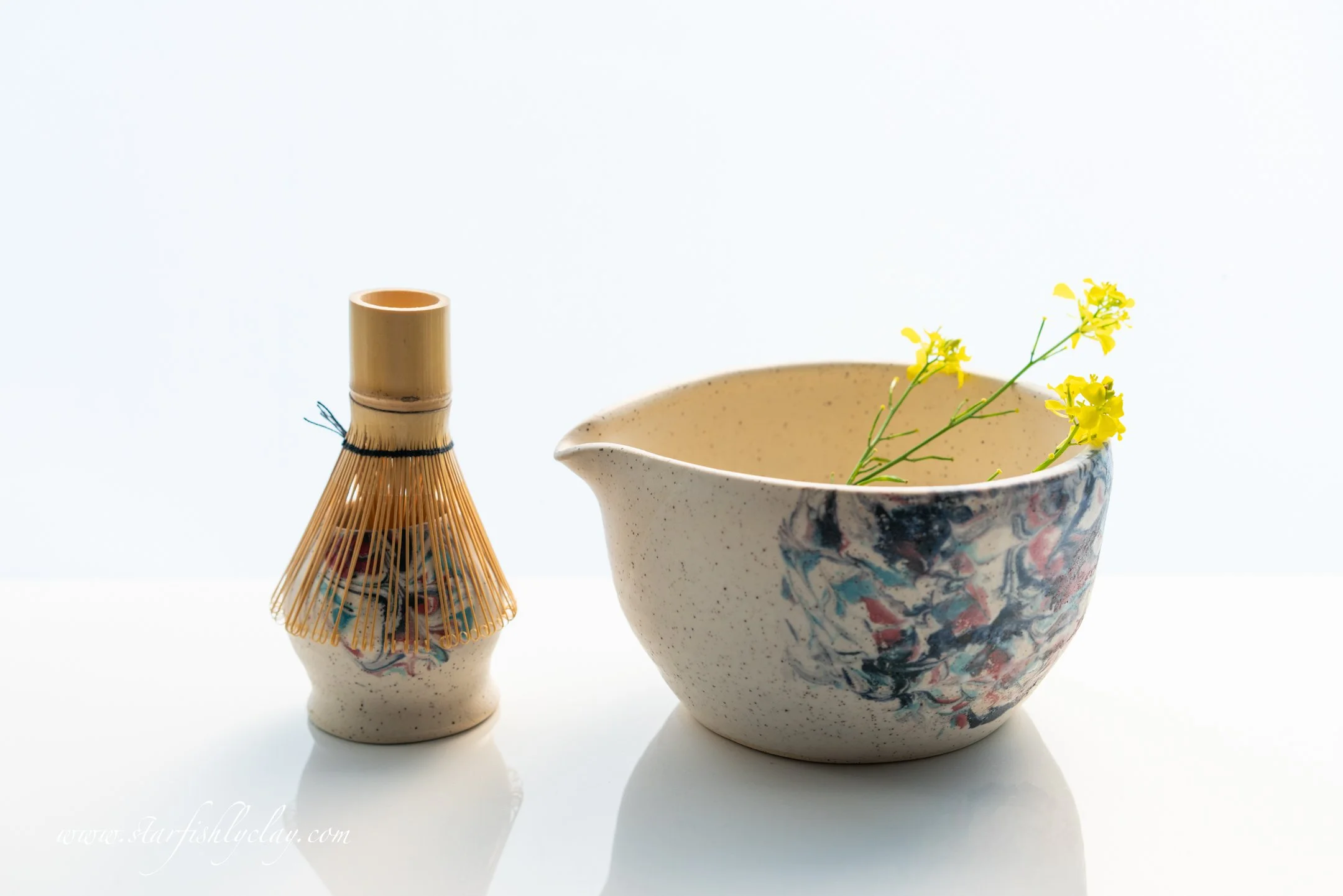 Matcha Set. Handmade Bowl with Whisk Holder. Made in Calgary. Local YYC. Made in Alberta. Made in Canada. Locally handmade pottery. Handmade Ceramics.