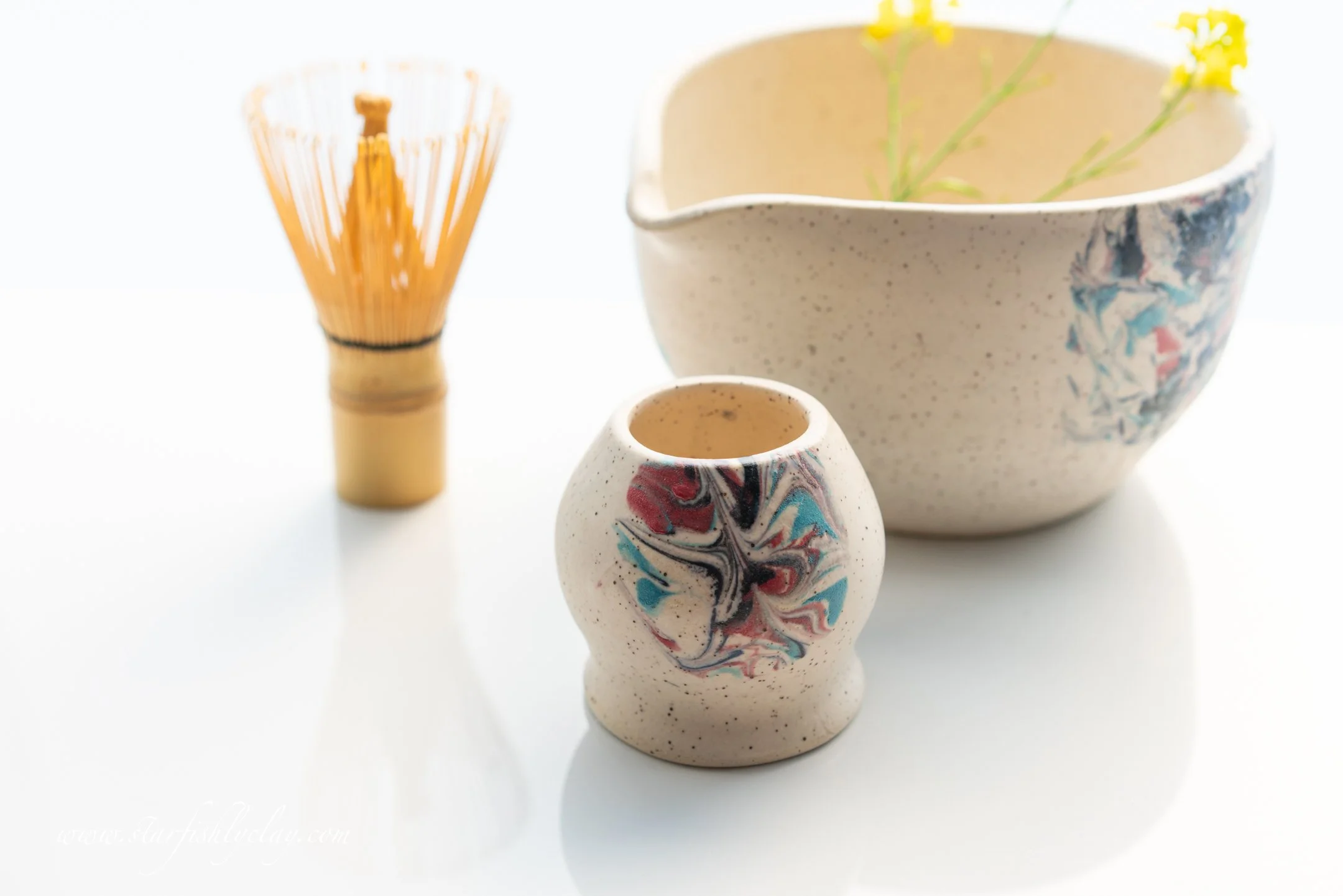 Matcha Set. Handmade Bowl with Whisk Holder. Made in Calgary. Local YYC. Made in Alberta. Made in Canada. Locally handmade pottery. Handmade Ceramics.