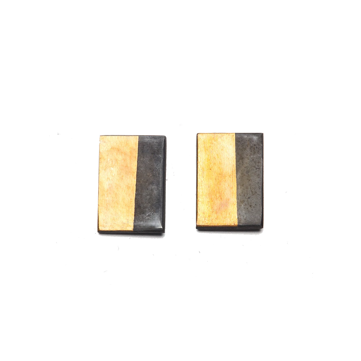 Oxidised silver and gold rectangle studs