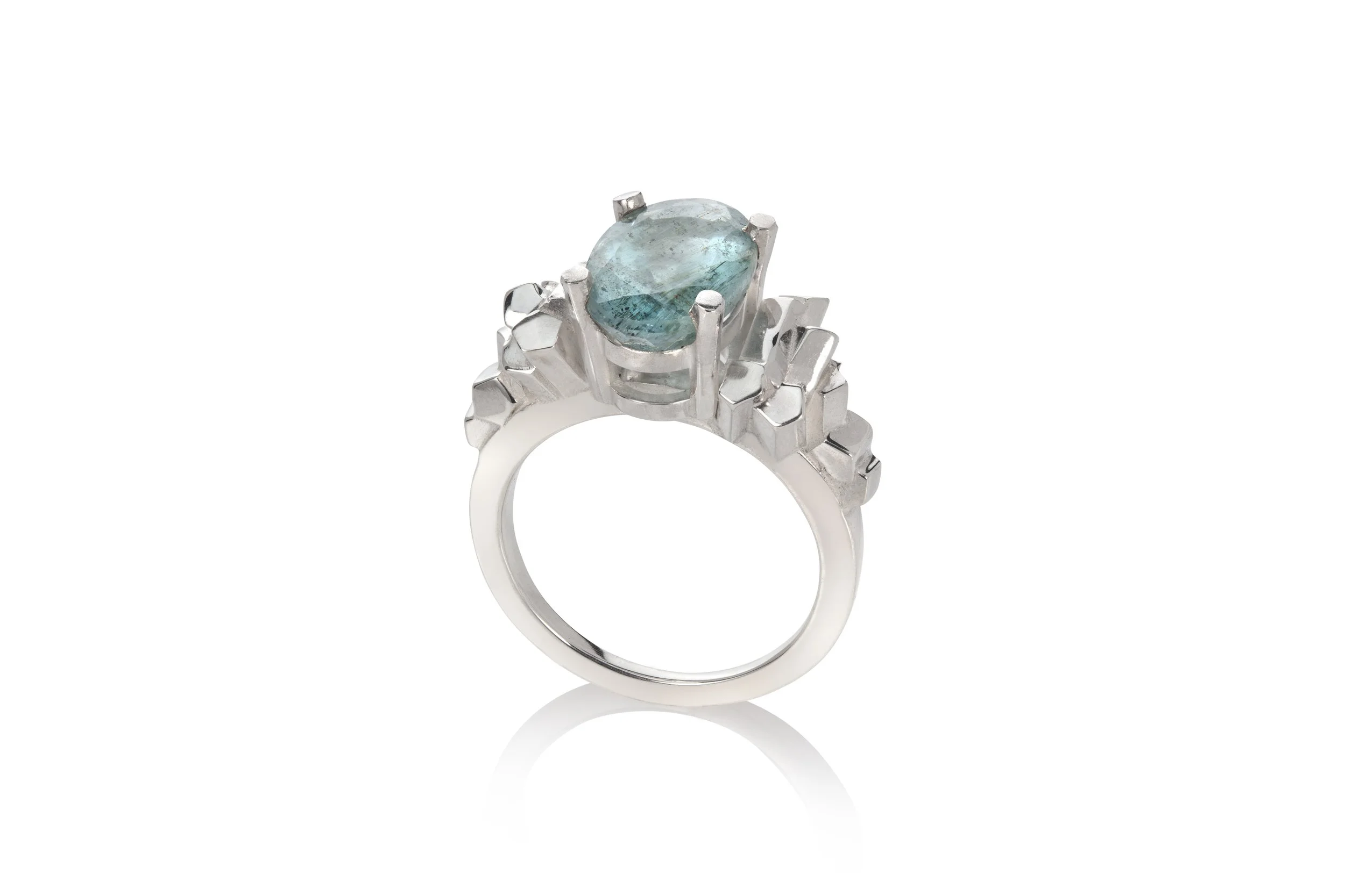 Salt and Pepper Aquamarine Cluster ring