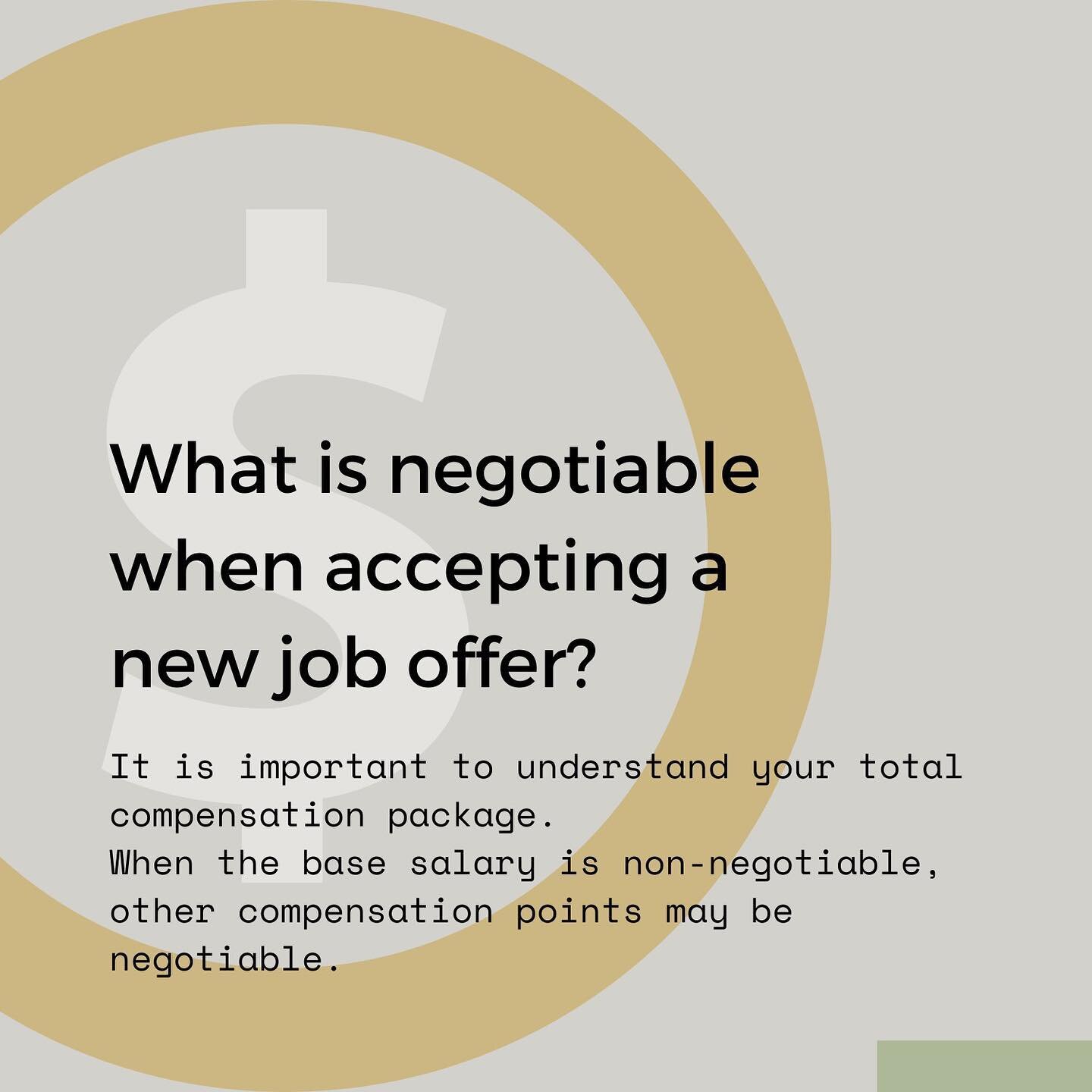 𝗪𝐡𝐚𝐭 𝐢𝐬 𝐭𝐨𝐭𝐚𝐥 𝐜𝐨𝐦𝐩𝐞𝐧𝐬𝐚𝐭𝐢𝐨𝐧? ⁣
⁣
A compensation package is your base pay plus other benefits. When coming aboard a new company, it is critical to consider the entire compensation package being offered. When looking to increase y