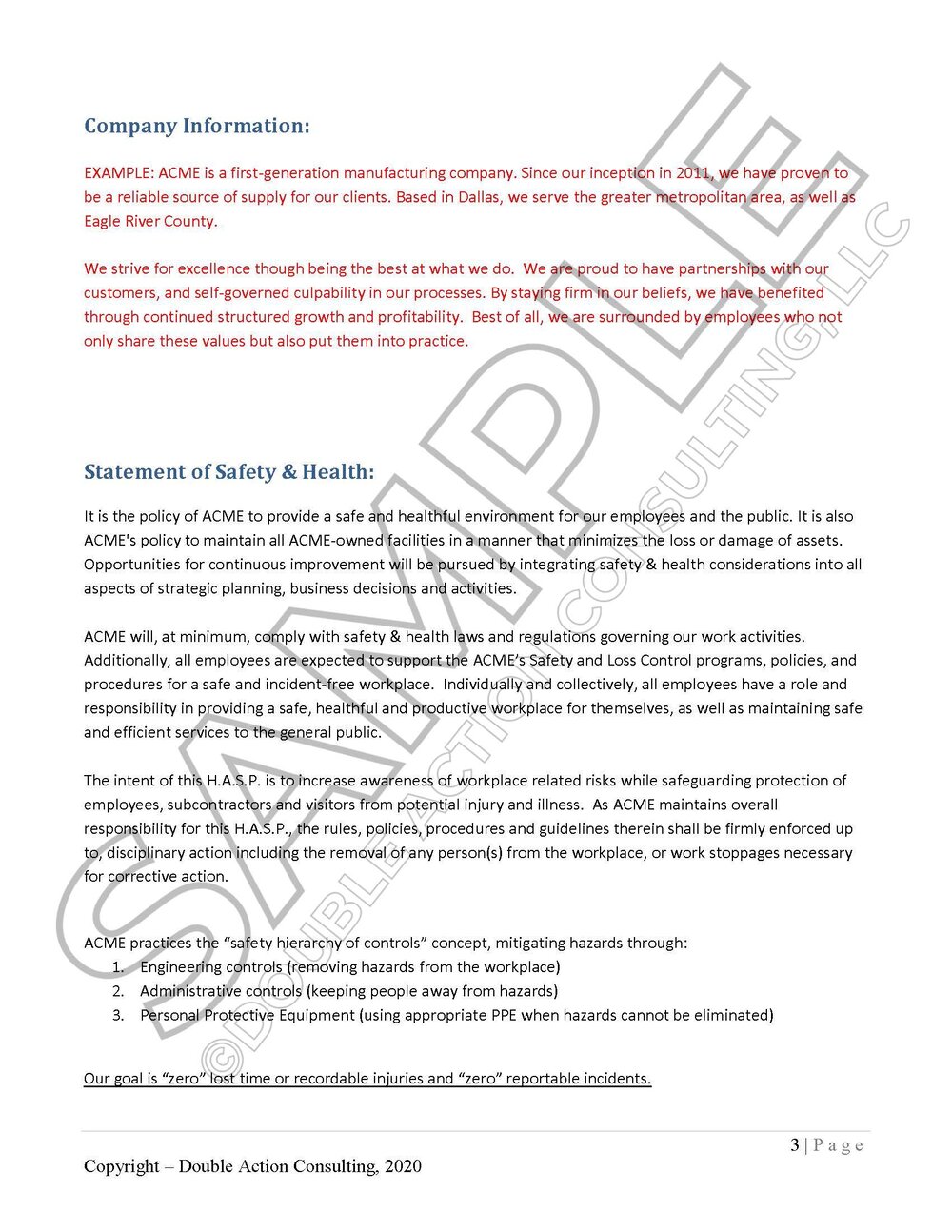 Health & Safety Plan for General Industry — Double Action Consulting With Regard To Health And Safety Policy Template For Small Business Health & Safety Plan for General Industry — Double Action Consulting With Regard To Health And Safety Policy Template For Small Business