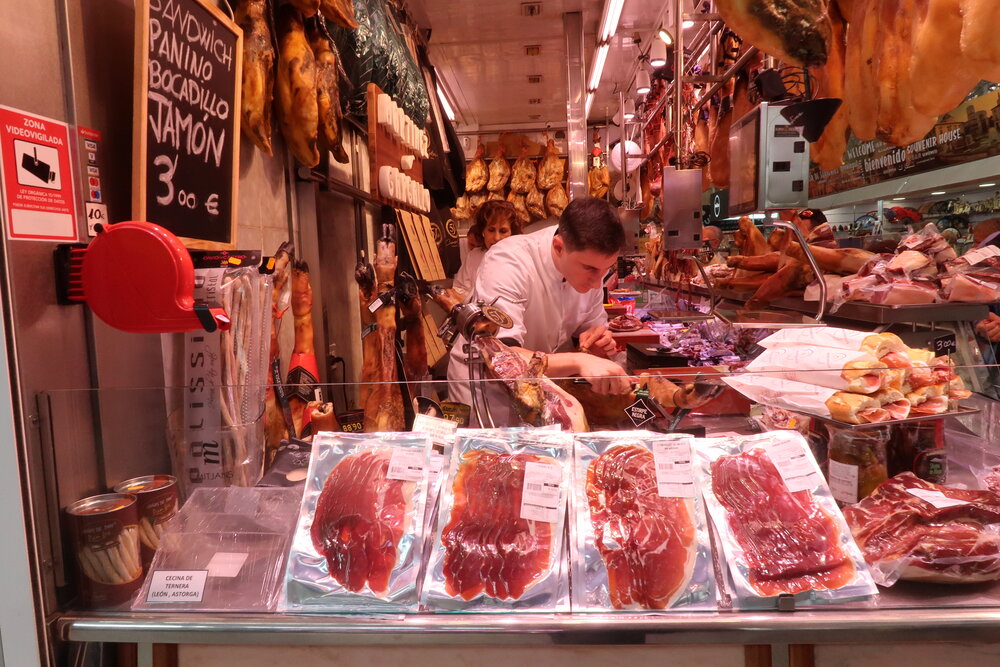  Spain is famous for cured ham! The best is called  jamón ibérico  (Iberian ham) which comes from a specific breed of pig, and if you can find it labeled  de bellota  that means the pigs were acorn-fed, resulting in a ham that practically melts on yo
