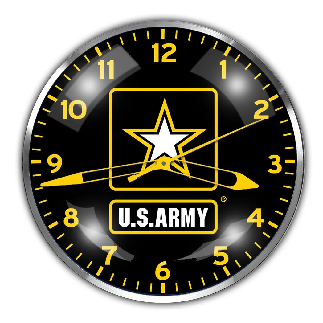 BLACK & GOLD U.S. ARMY ROUND PAM CLOCK — PAM CLOCK CO.