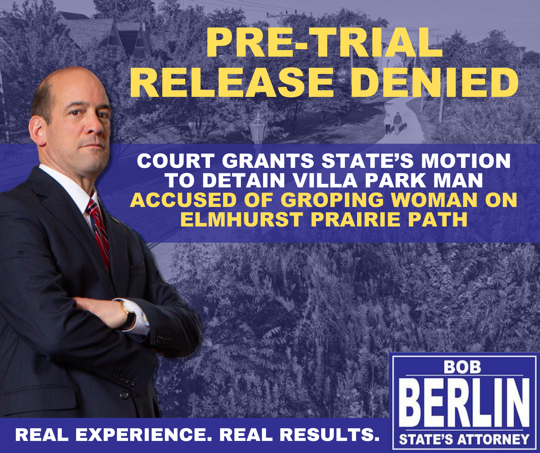 Court Grants State’s Motion to Detain Villa Park Man Accused of Groping Woman on the Illinois Prairie Path