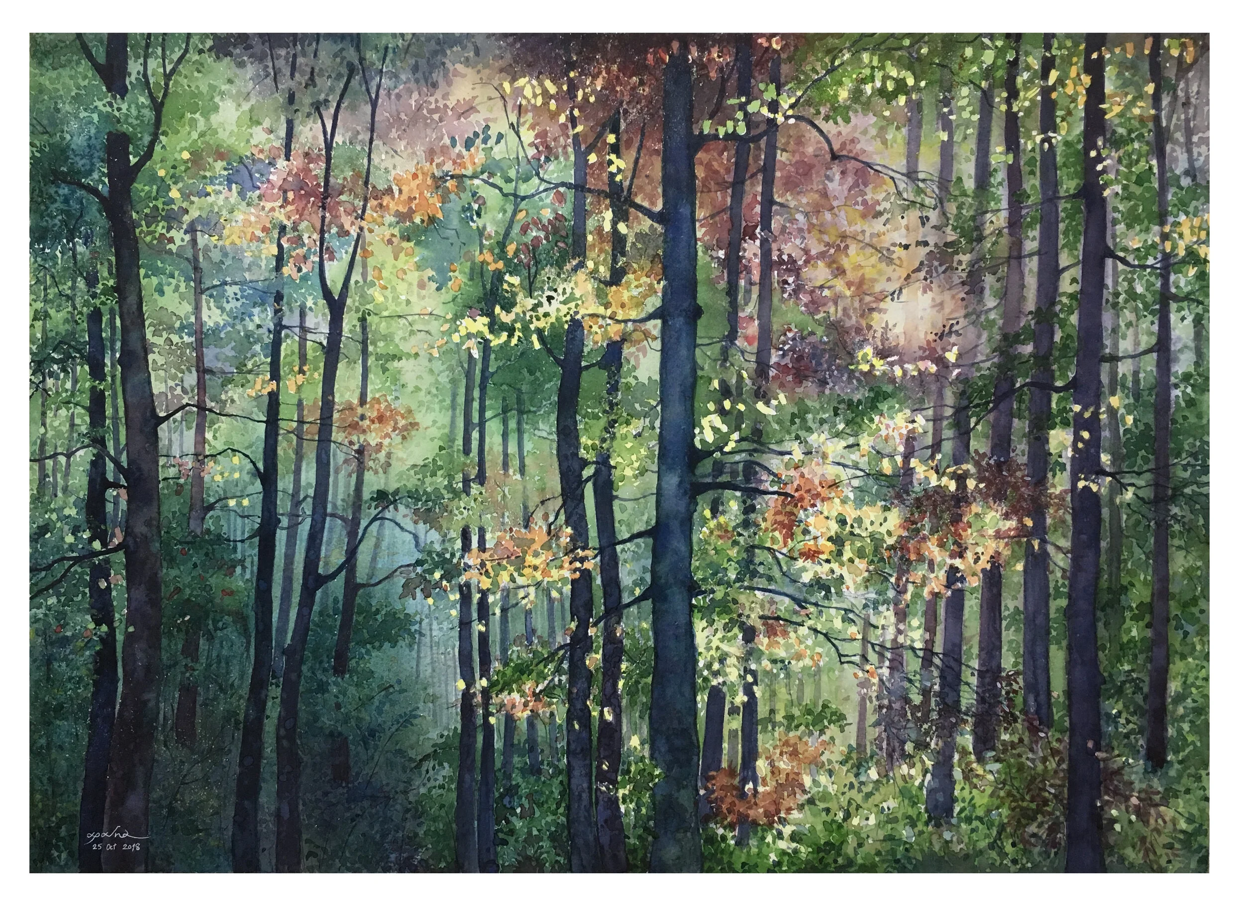 "A hike through an autumn forest 76x 56 cm