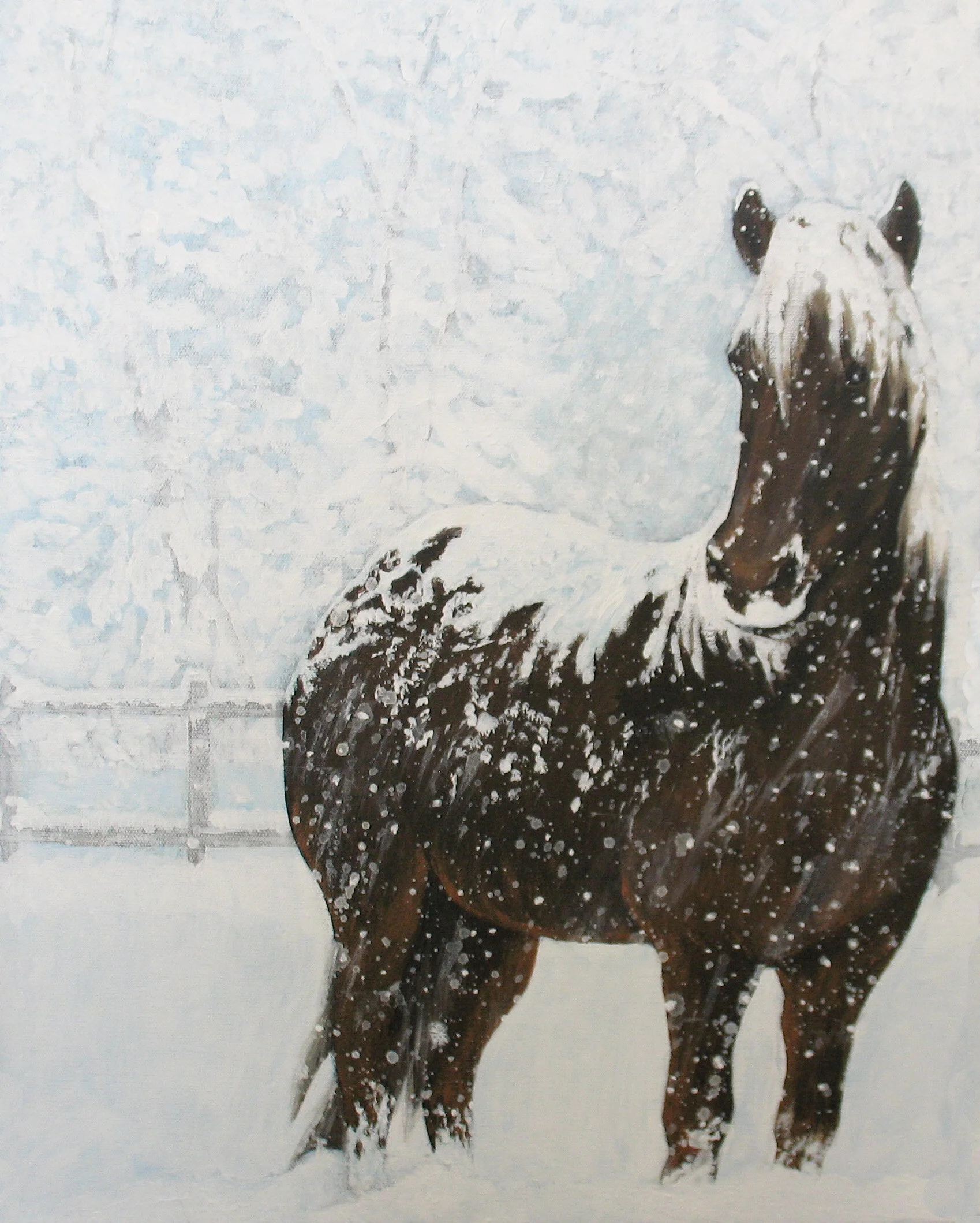 260 - Horse in Heavy Snow - acrylic on canvas 16 x 20.jpg