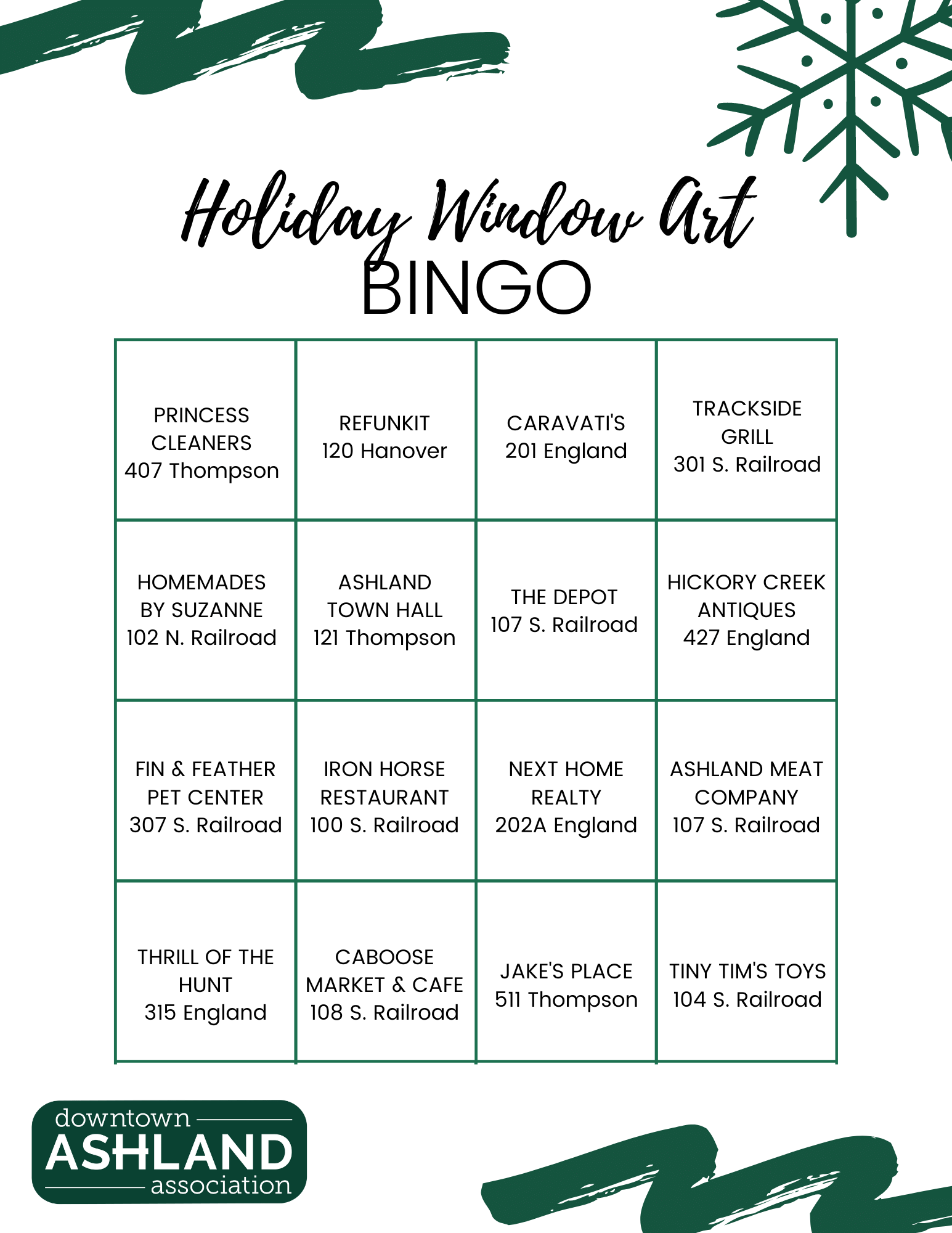 Window Art Bingo — Downtown Ashland, Virginia