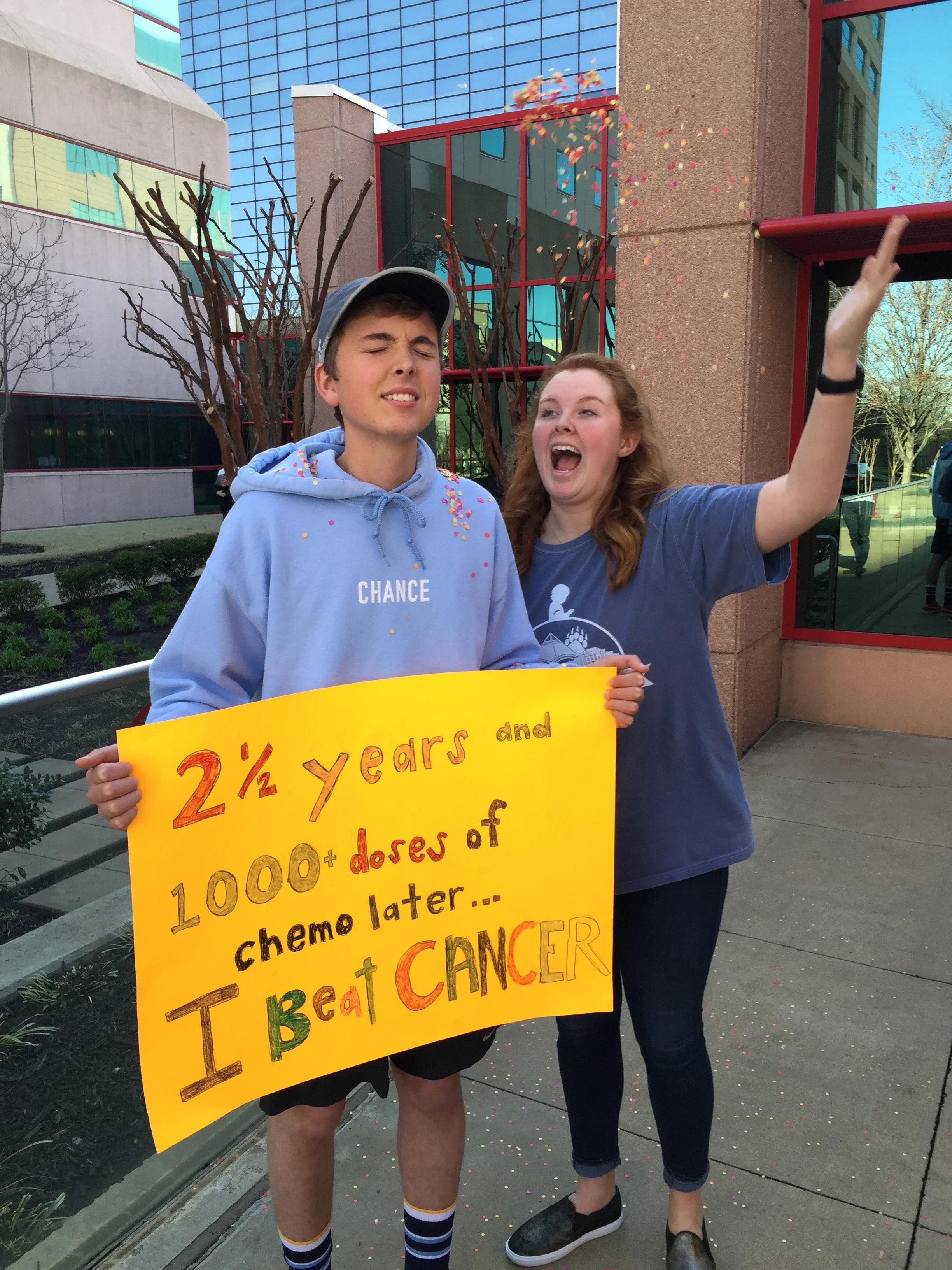 Skyler celebrating her brother’s last day of chemo.