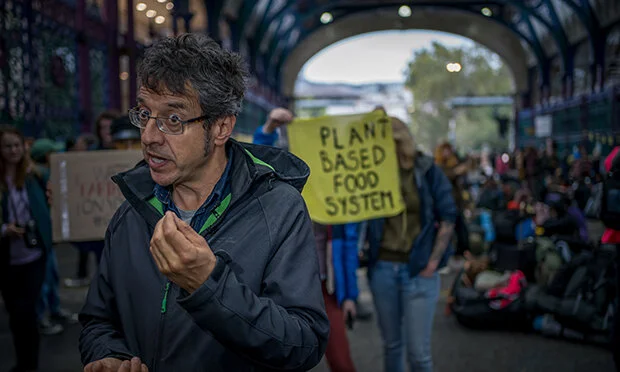 Journalist and campaigner George Monbiot at AR’s Smithfield occupation. Photograph: Future Hackney