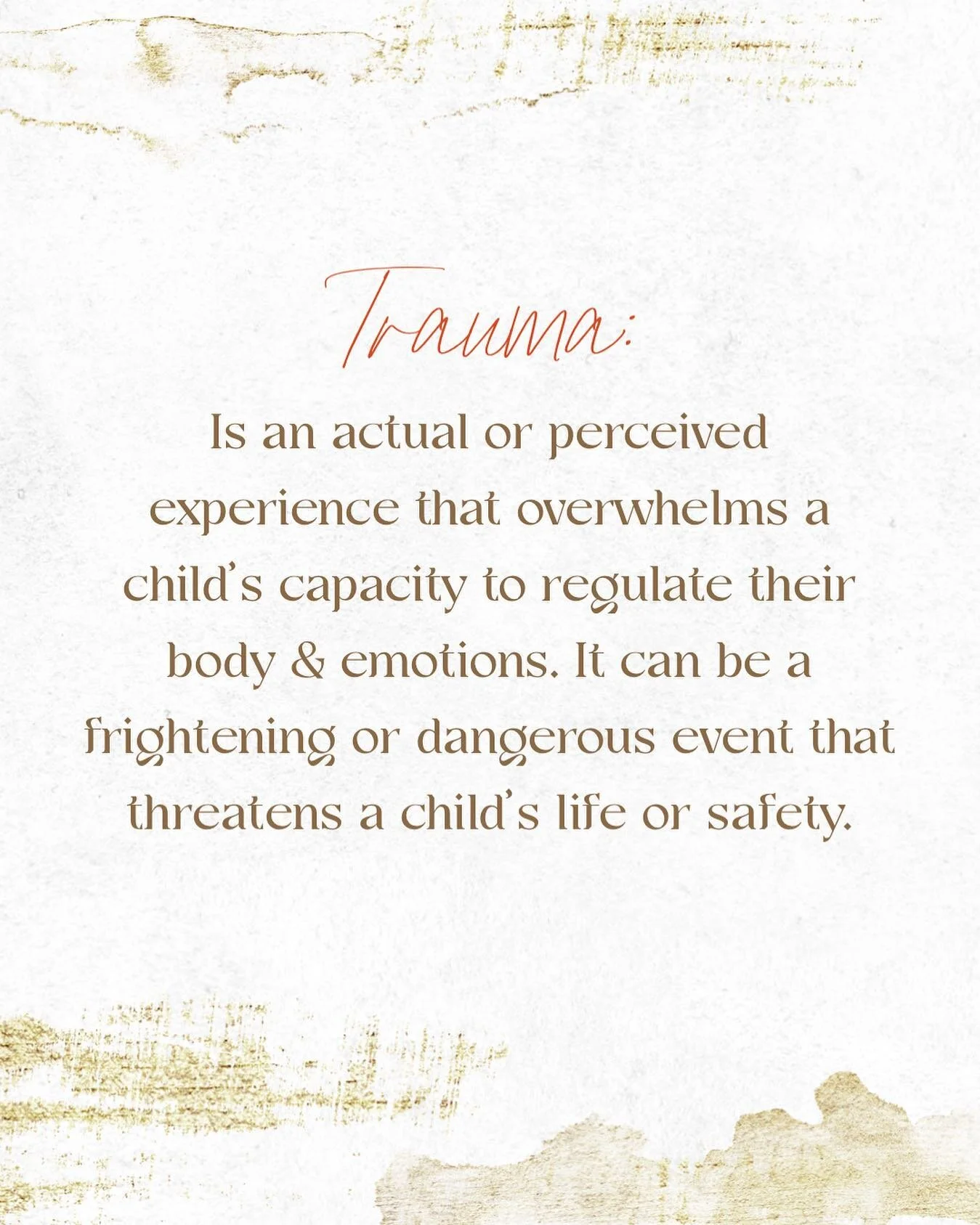 When teaching about trauma, I always emphasize this definition. More specifically, I think it&rsquo;s important to highlight the &ldquo;perceived experience&rdquo; that we may have... this may be hard for us to put into words or capture or describe f