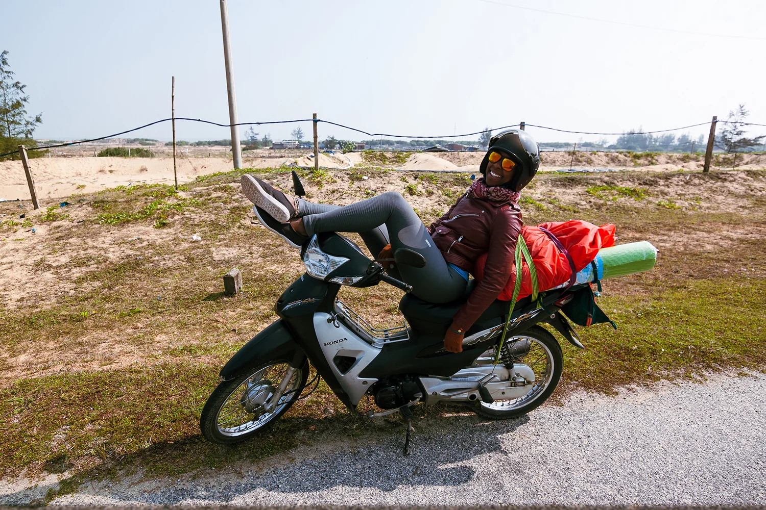 Kicking back on a long motorcycle trip through Southeast Asia