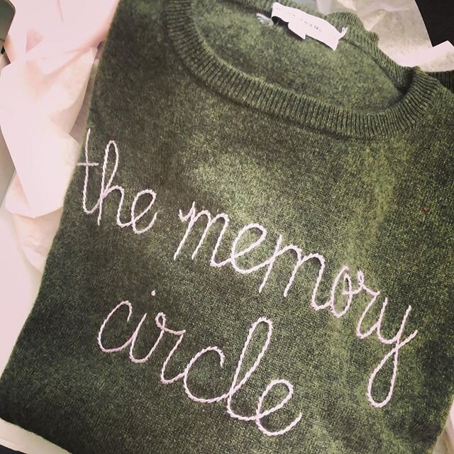 When the Chief Grief Officer&trade;️ receives her hand stitched company uniform just in time for the workshop tomorrow night. Love you @linguafrancanyc for making these donations possible. X @blg (link in bio)  #thememorycircle #heal #write #comesitw