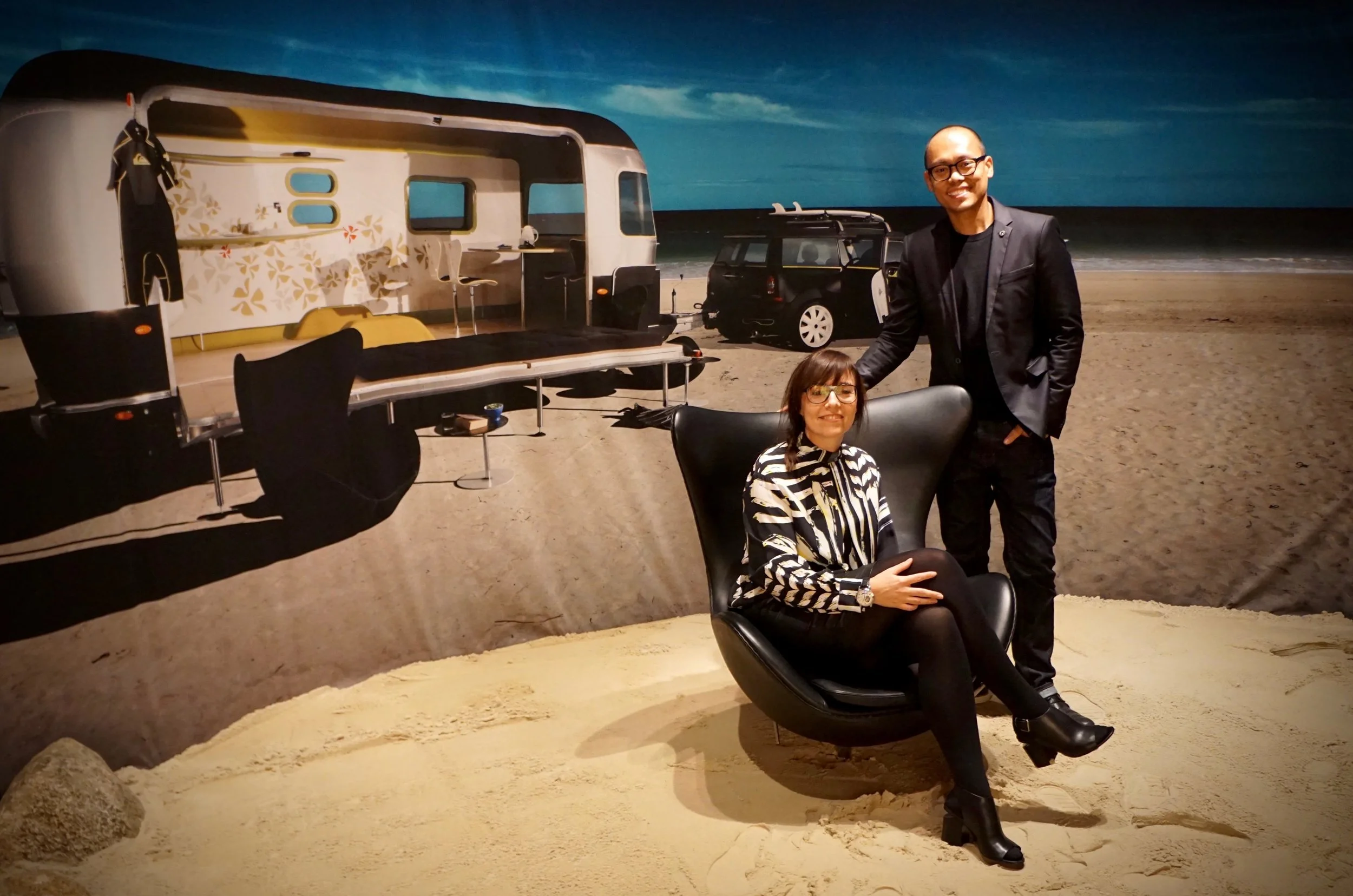 'Instant Icon' curator, Rosita Satell and Abner Aquino of CURATE featuring The Egg chair by Arne Jacobsen